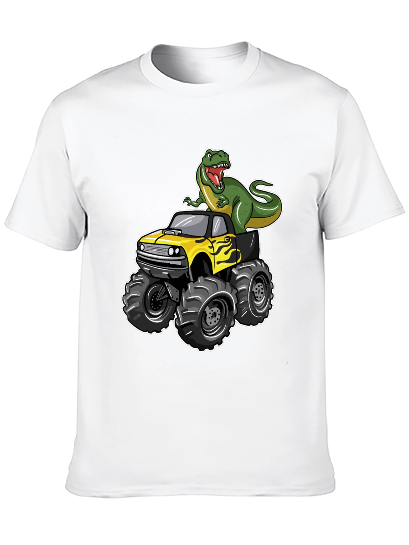 Dinosaur Monster Truck Graphic Tee - Cool Black T-Shirt