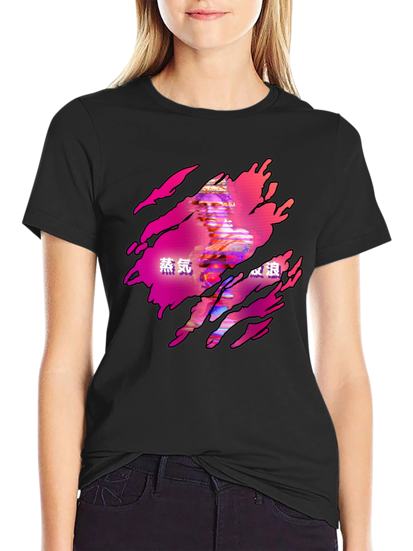 Vaporwave Statue Graphic Tee - Black