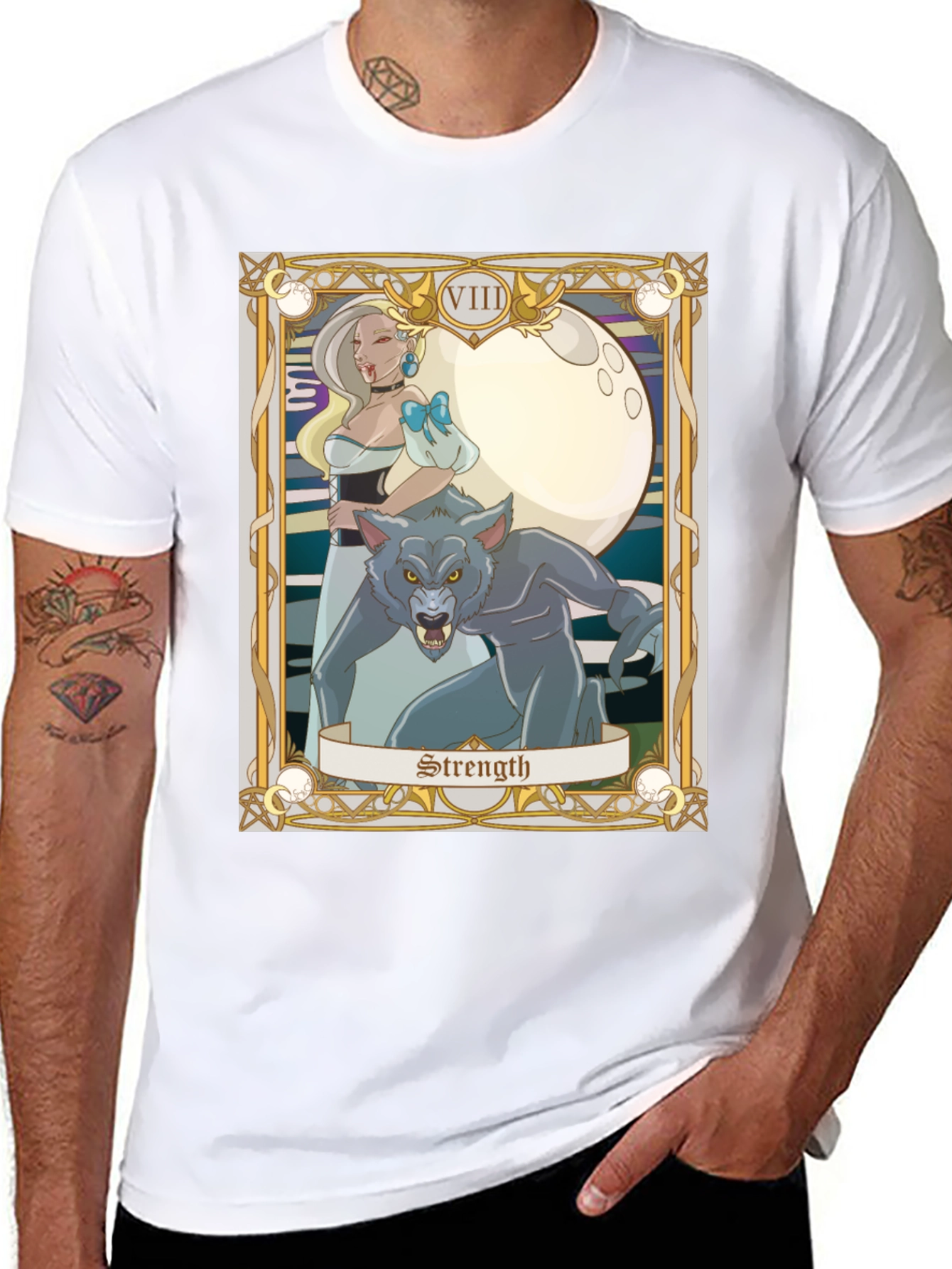 Strength Tarot Card Graphic Tee - Vampire and Werewolf