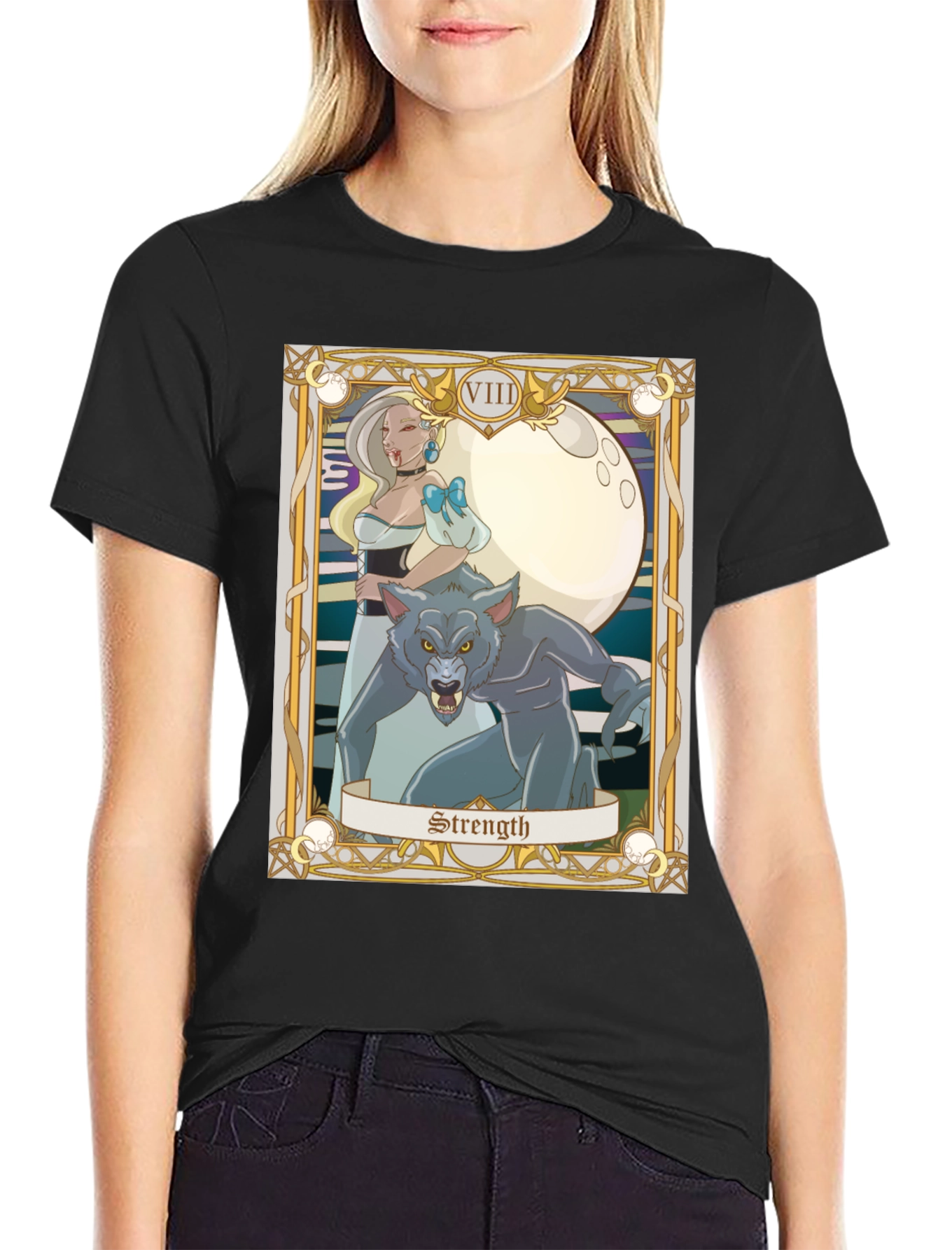 Strength Tarot Card Graphic Tee - Vampire and Werewolf