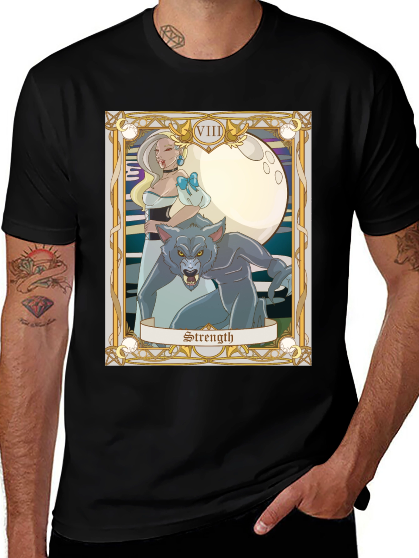 Strength Tarot Card Graphic Tee - Vampire and Werewolf