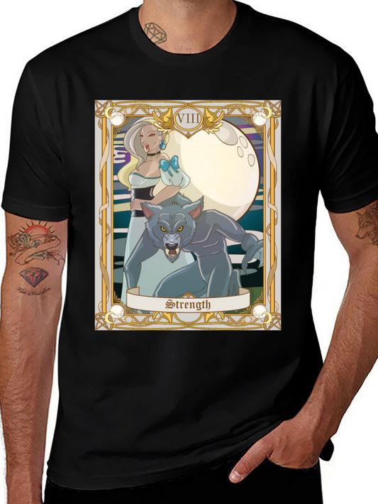 Strength Tarot Card Graphic Tee - Vampire and Werewolf