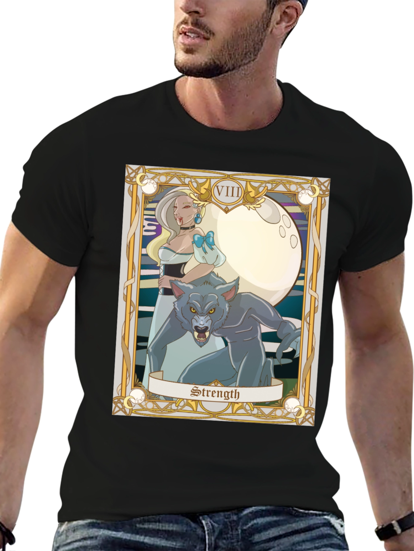 Strength Tarot Card Graphic Tee - Vampire and Werewolf