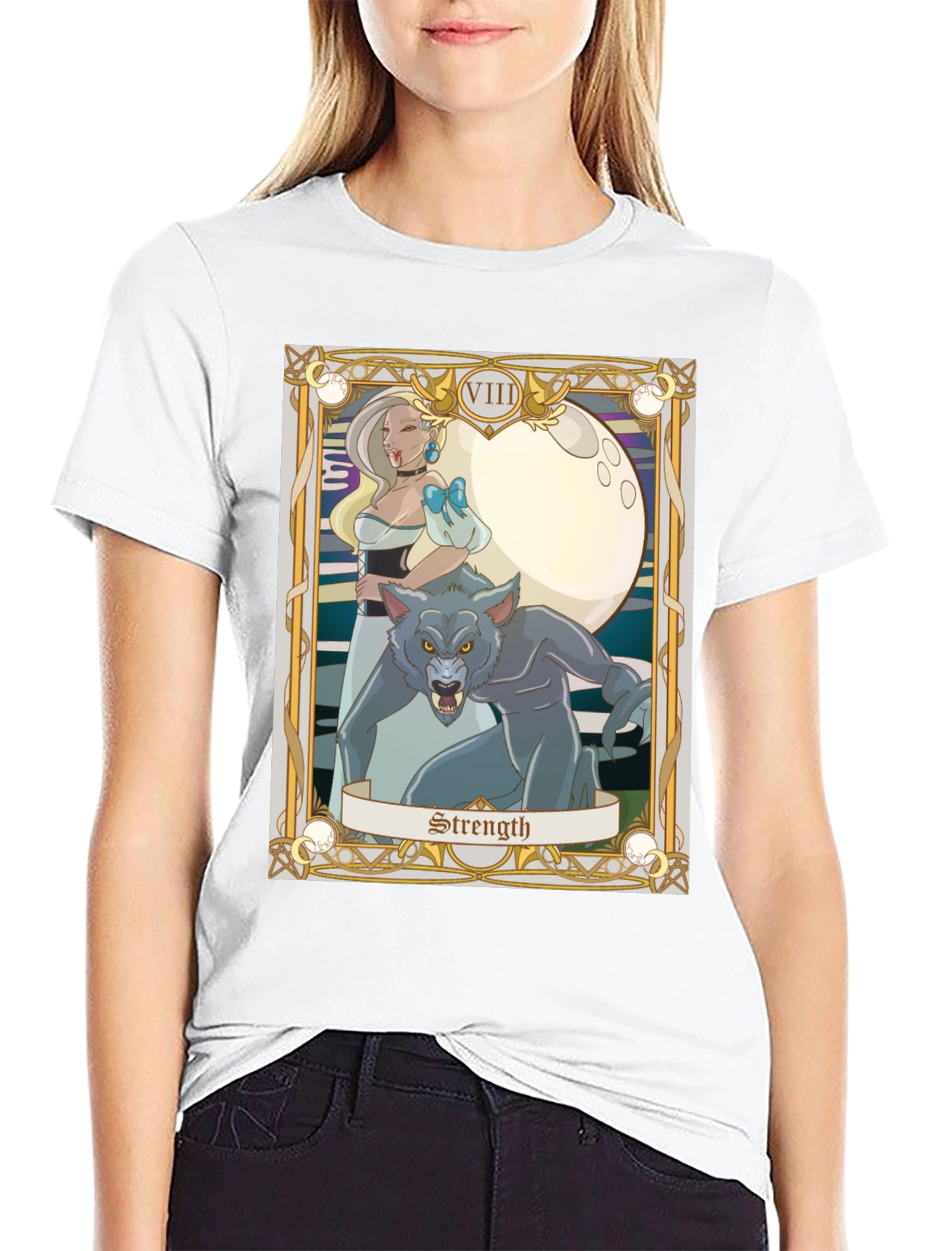 Strength Tarot Card Graphic Tee - Vampire and Werewolf