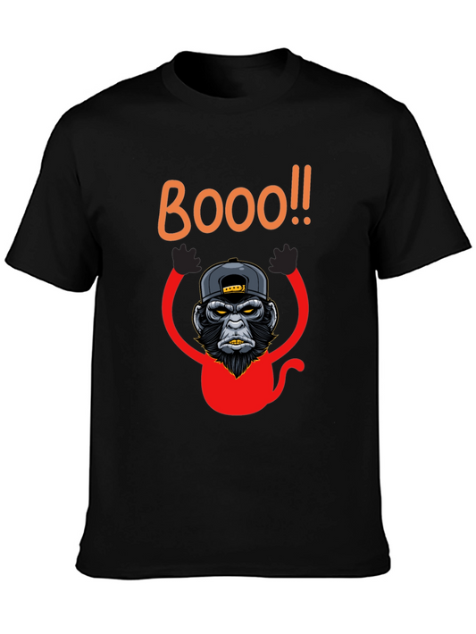 Boo Monkey Graphic Tee - Black Crew Neck Shirt