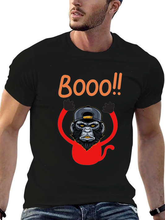 Boo Monkey Graphic Tee - Black Crew Neck Shirt