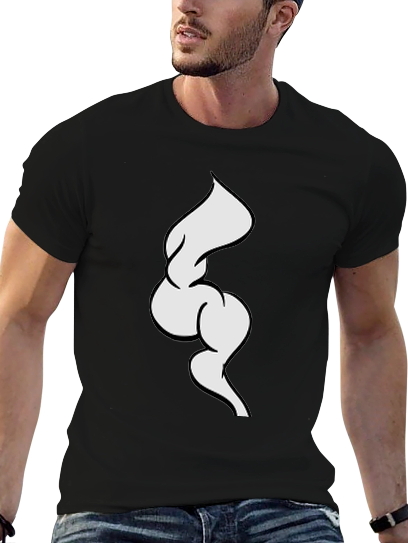 Black T-Shirt with Abstract White Design