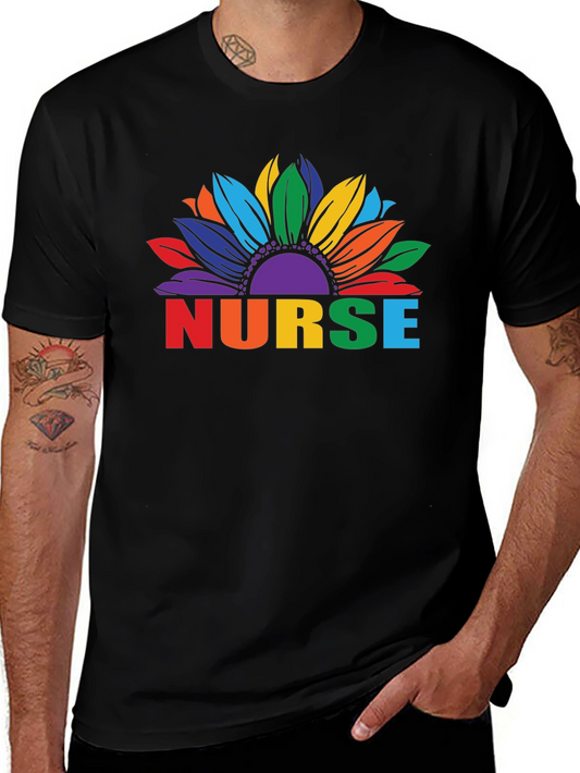 Rainbow Nurse Sunflower Black T-Shirt