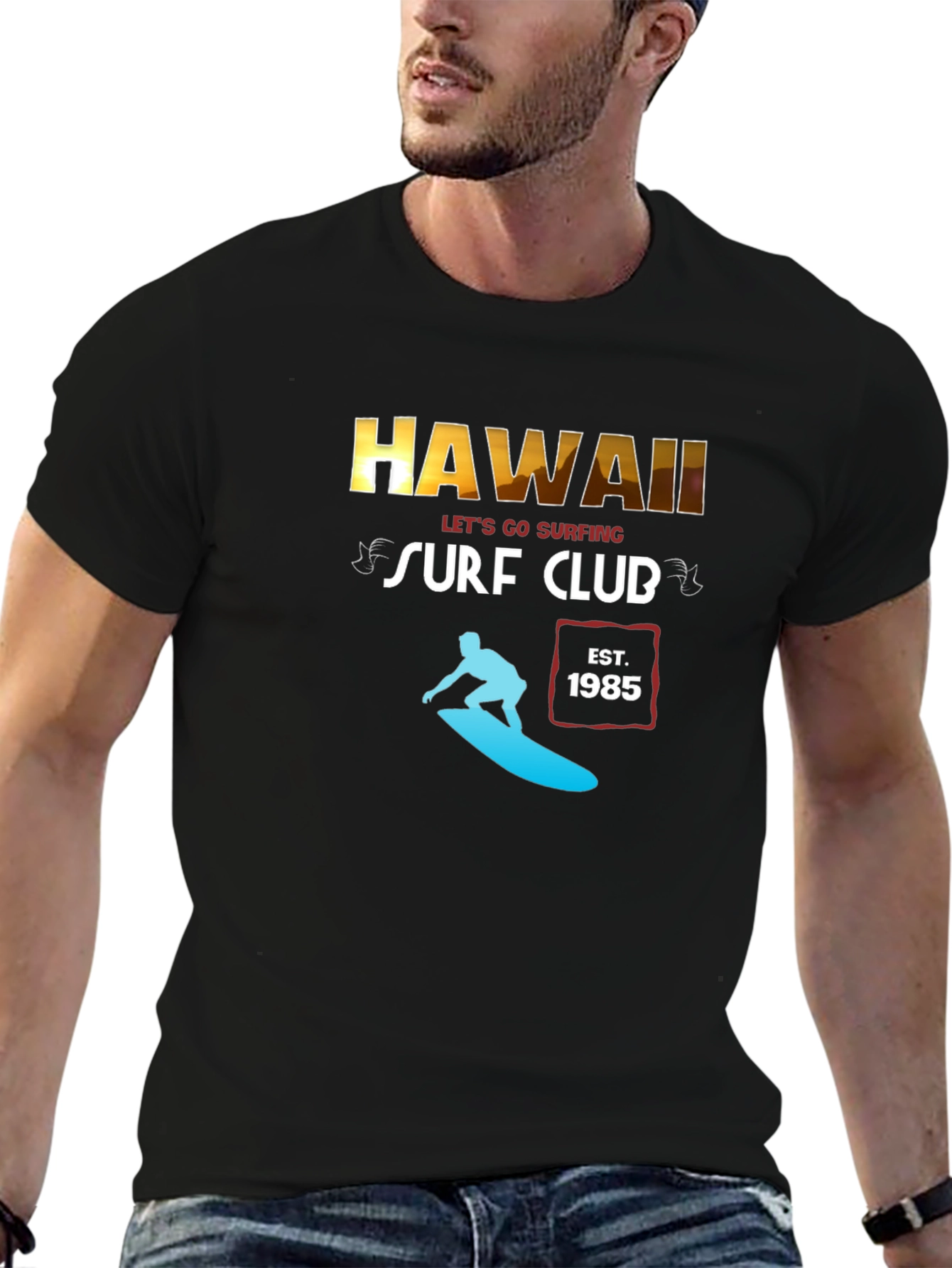 Hawaii Surf Club Black Graphic T-Shirt