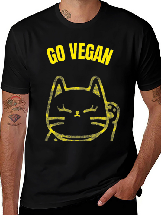 Go Vegan Cat T-Shirt - Black