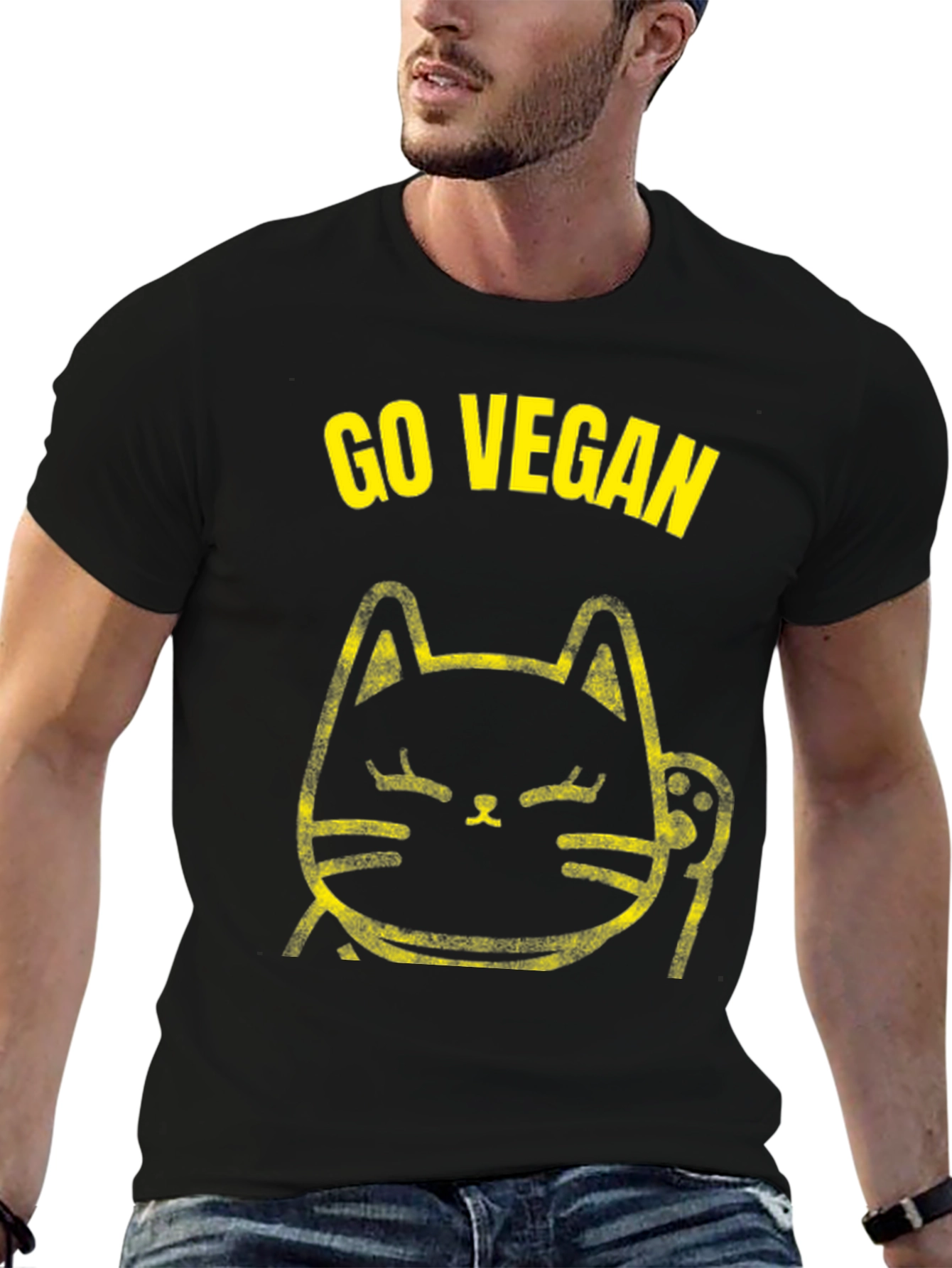 Go Vegan Cat T-Shirt - Black