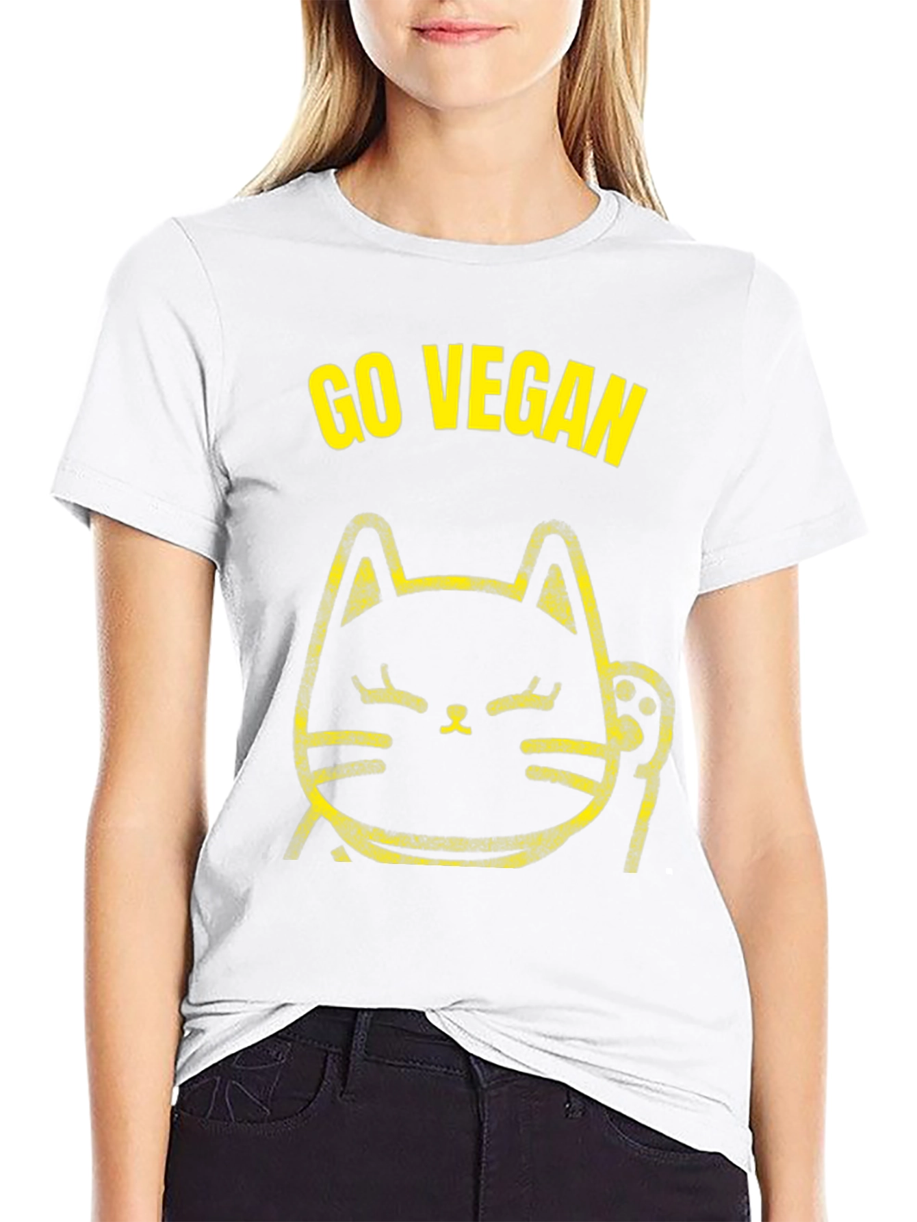 Go Vegan Cat T-Shirt - Black