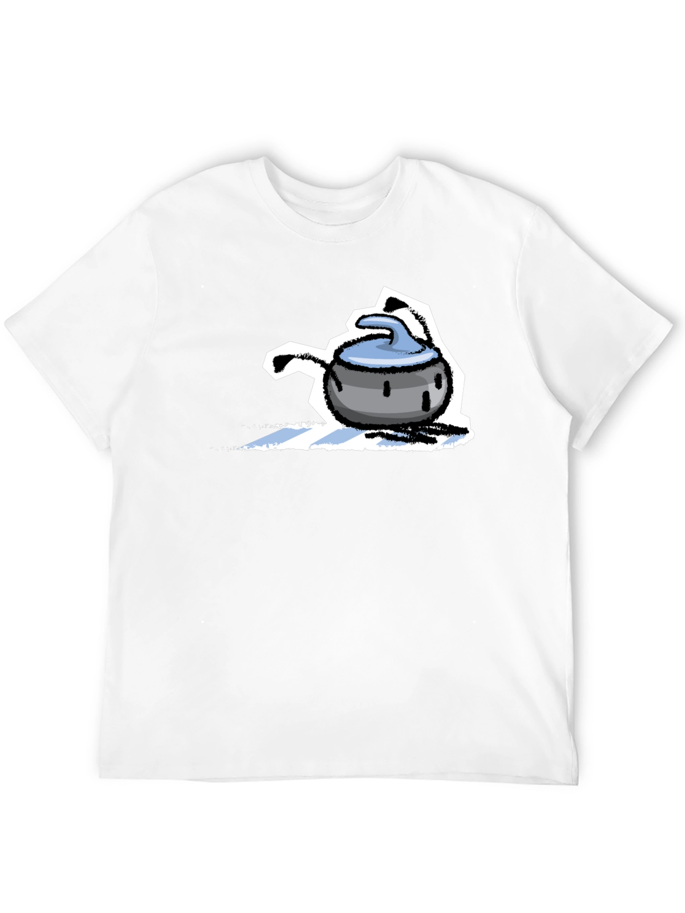 Funny Curling Stone Cartoon Black T-Shirt