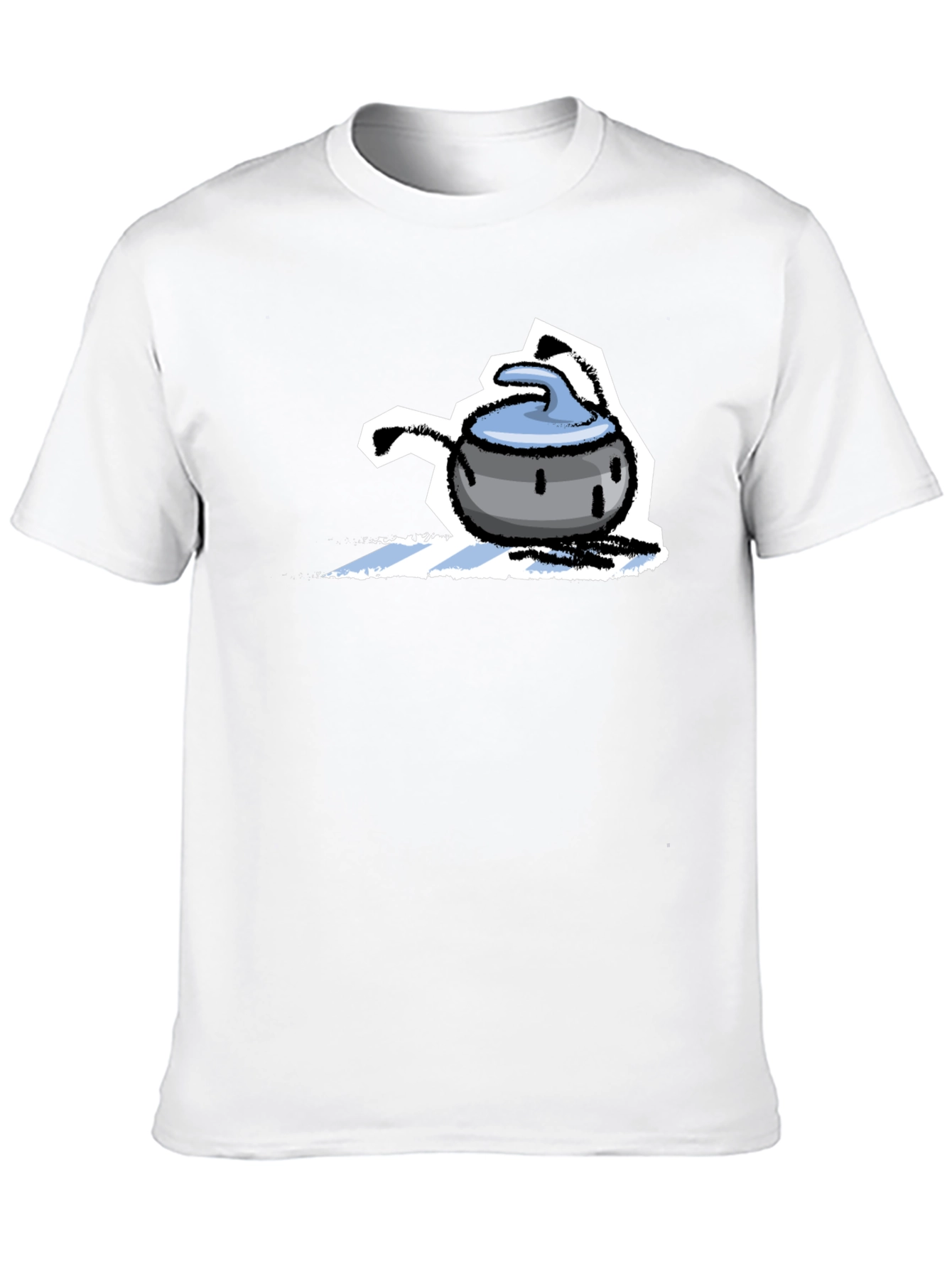Funny Curling Stone Cartoon Black T-Shirt