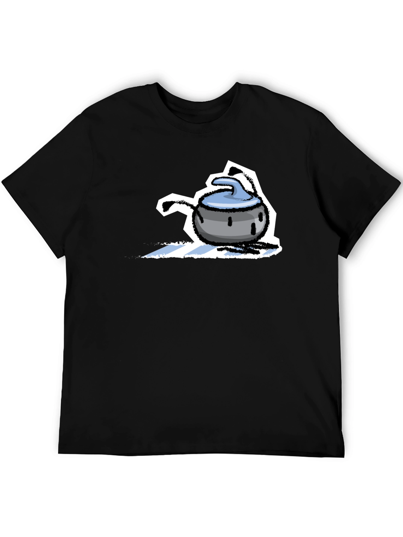 Funny Curling Stone Cartoon Black T-Shirt