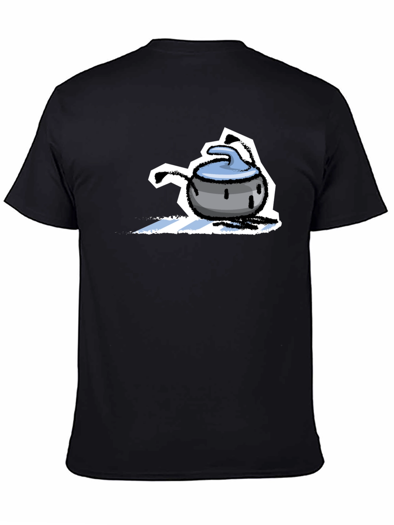 Funny Curling Stone Cartoon Black T-Shirt