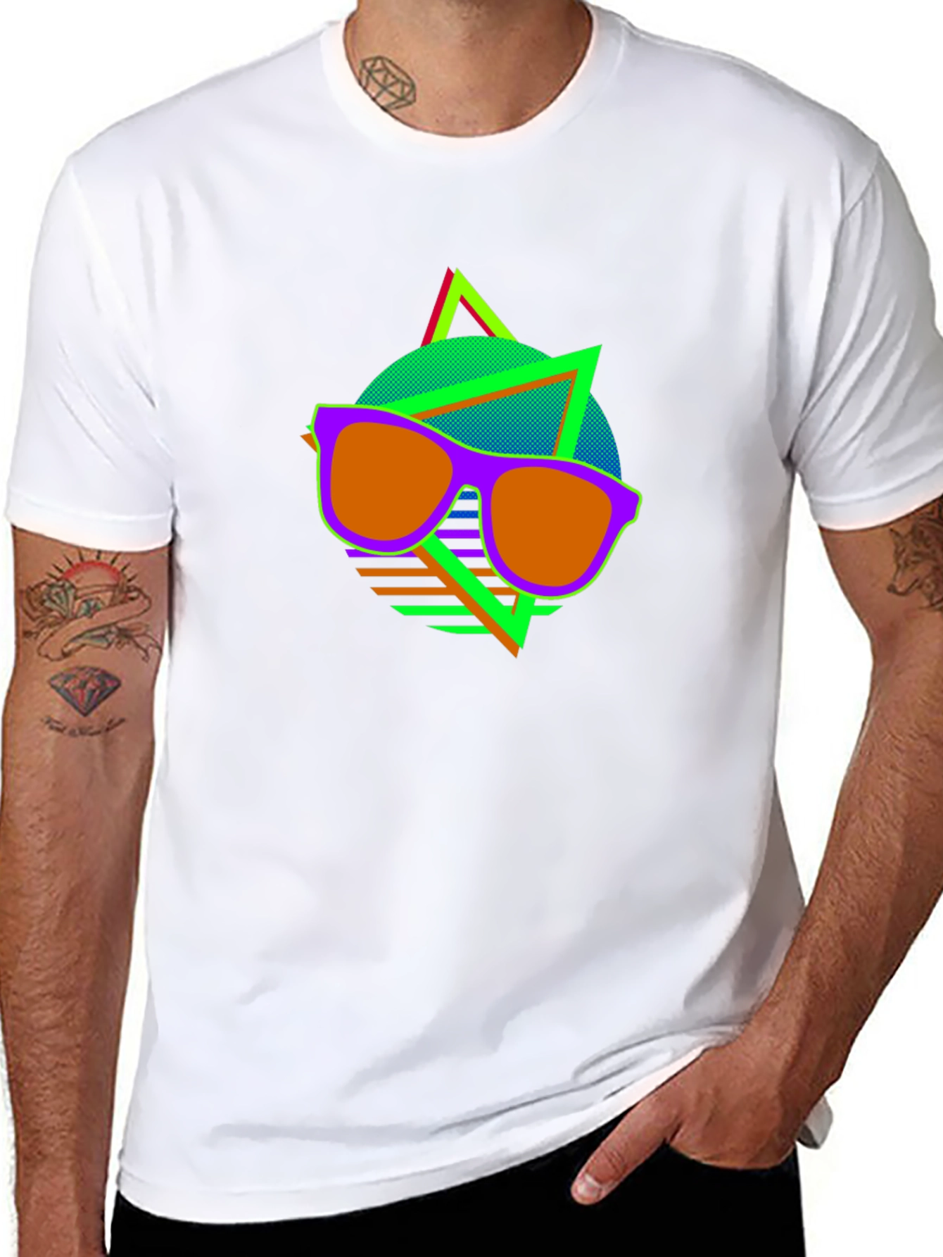 Retro Sunglasses Graphic Tee - Vibrant 80s Style