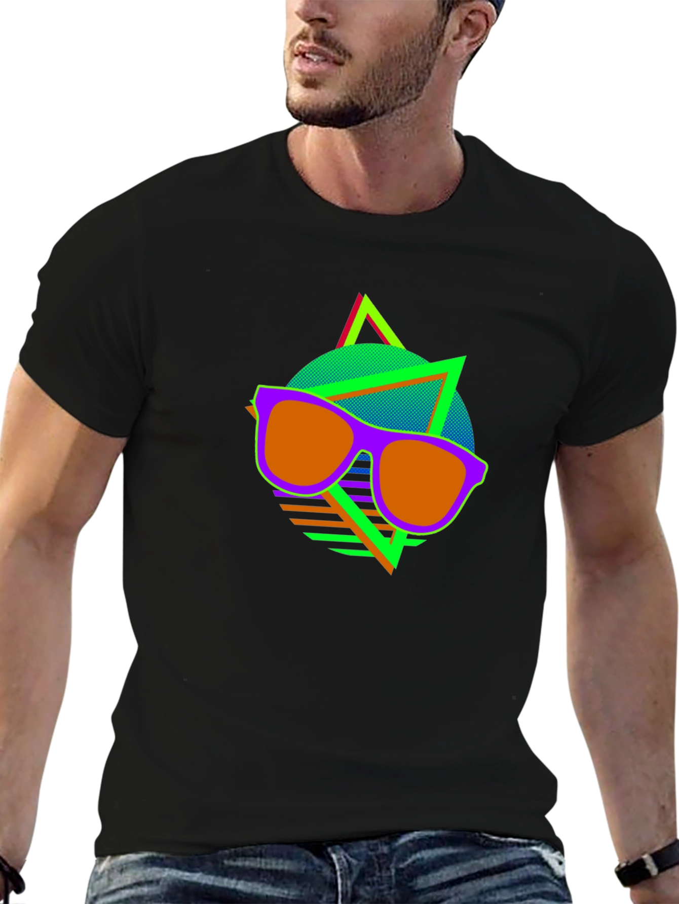 Retro Sunglasses Graphic Tee - Vibrant 80s Style