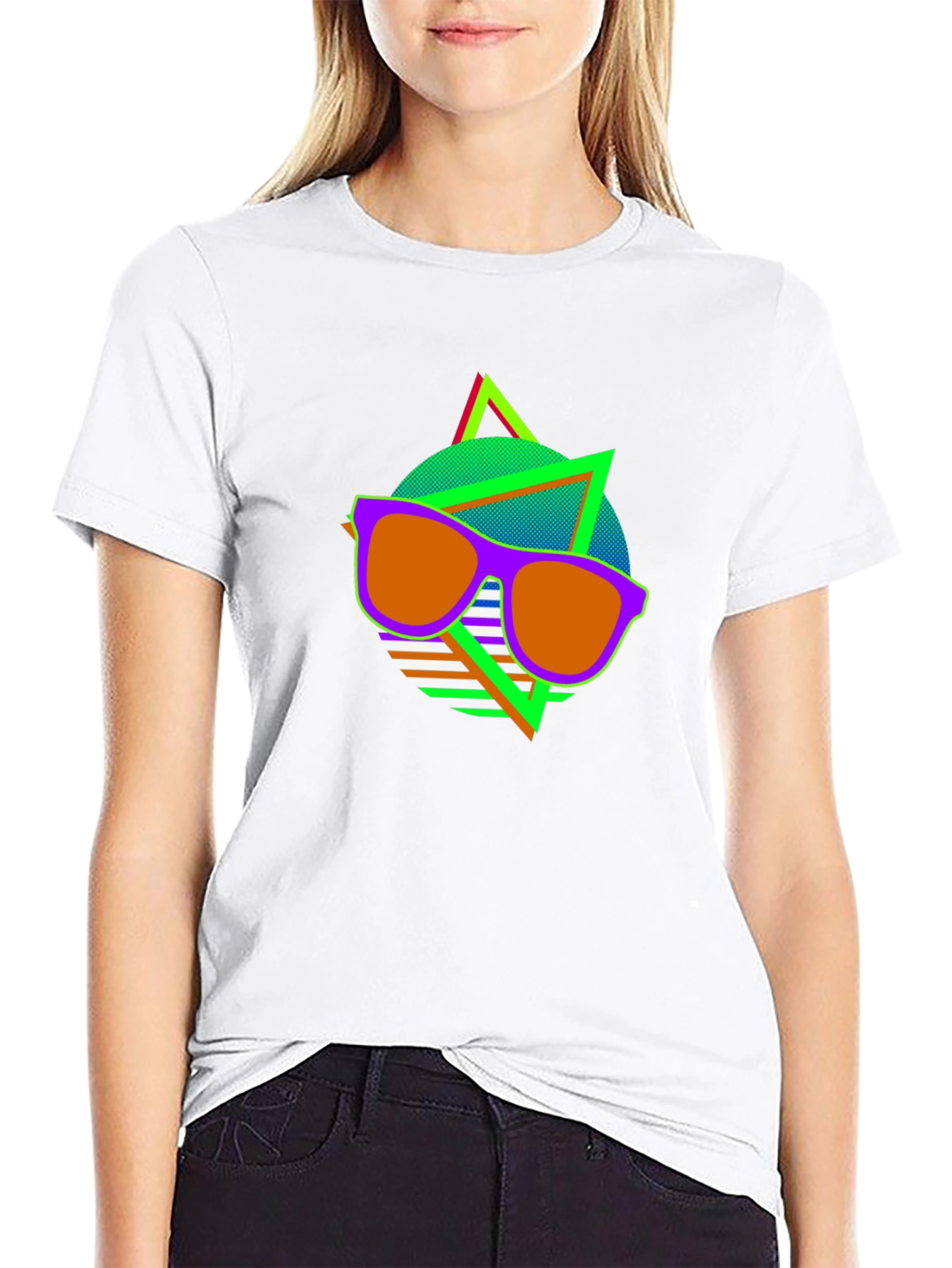 Retro Sunglasses Graphic Tee - Vibrant 80s Style