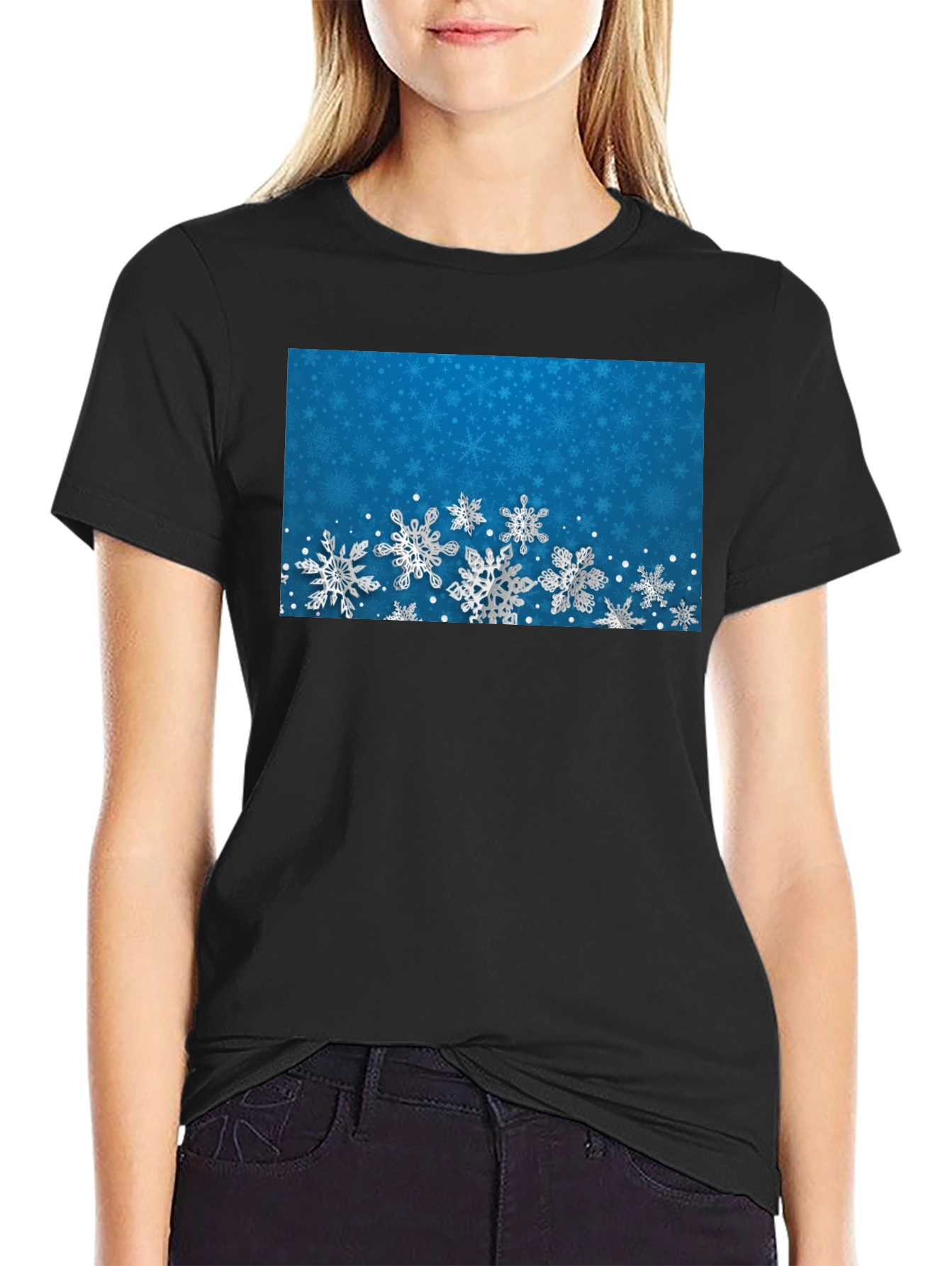 Snowflake Pattern Black T-Shirt