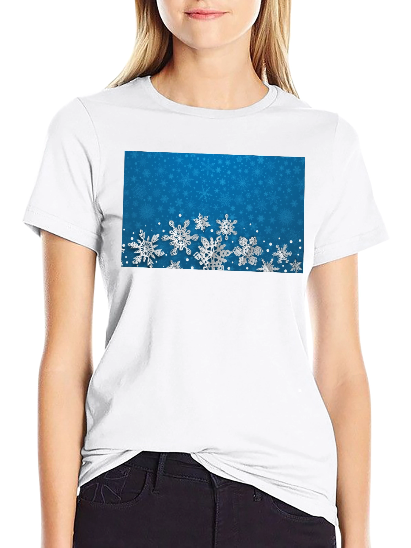 Snowflake Pattern Black T-Shirt