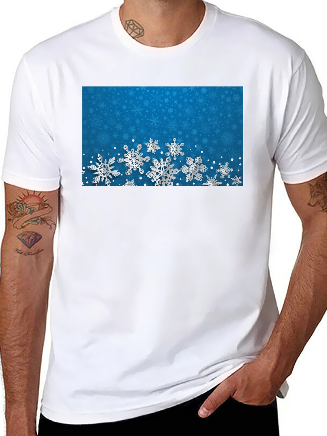 Snowflake Pattern Black T-Shirt