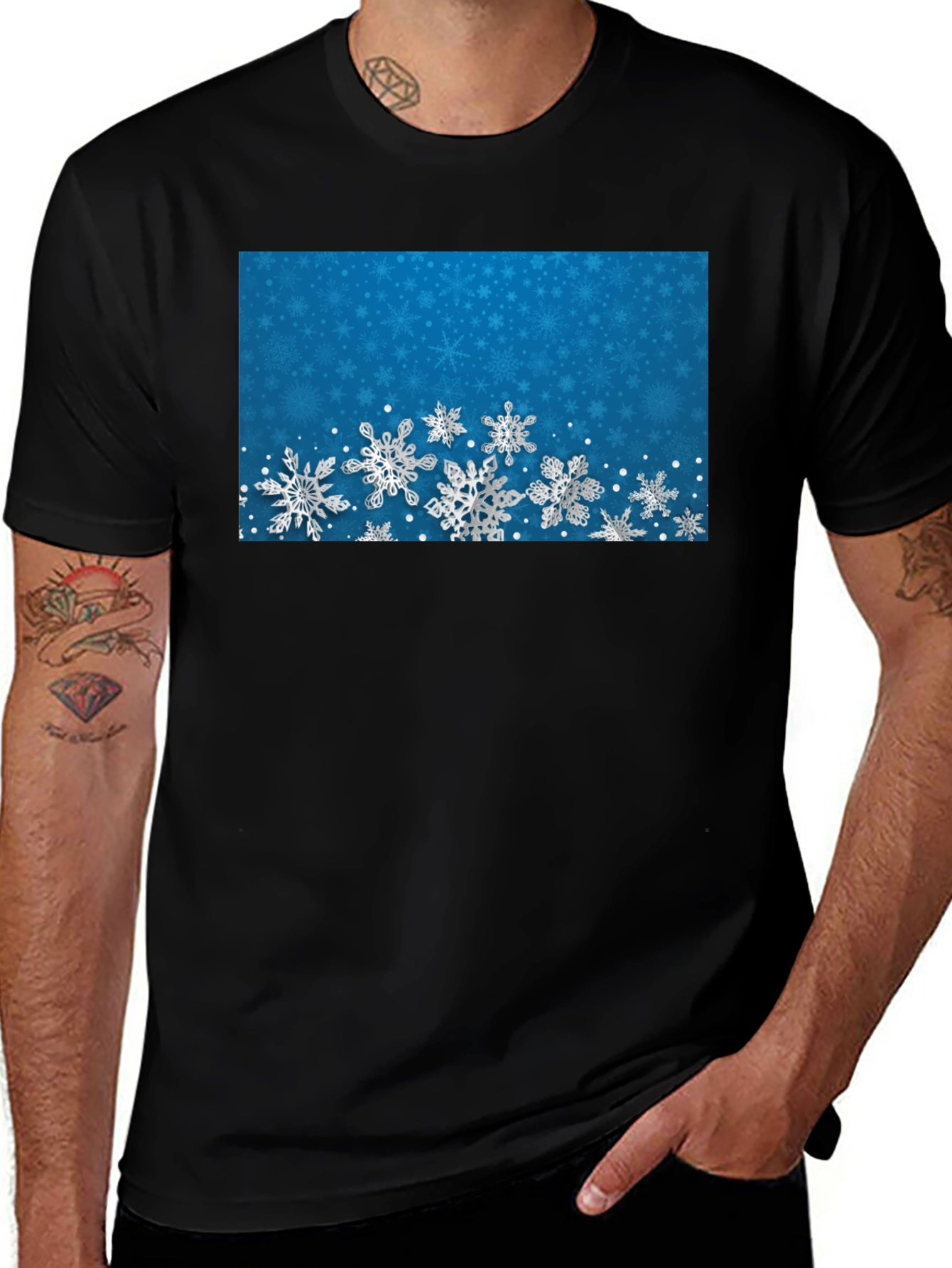 Snowflake Pattern Black T-Shirt