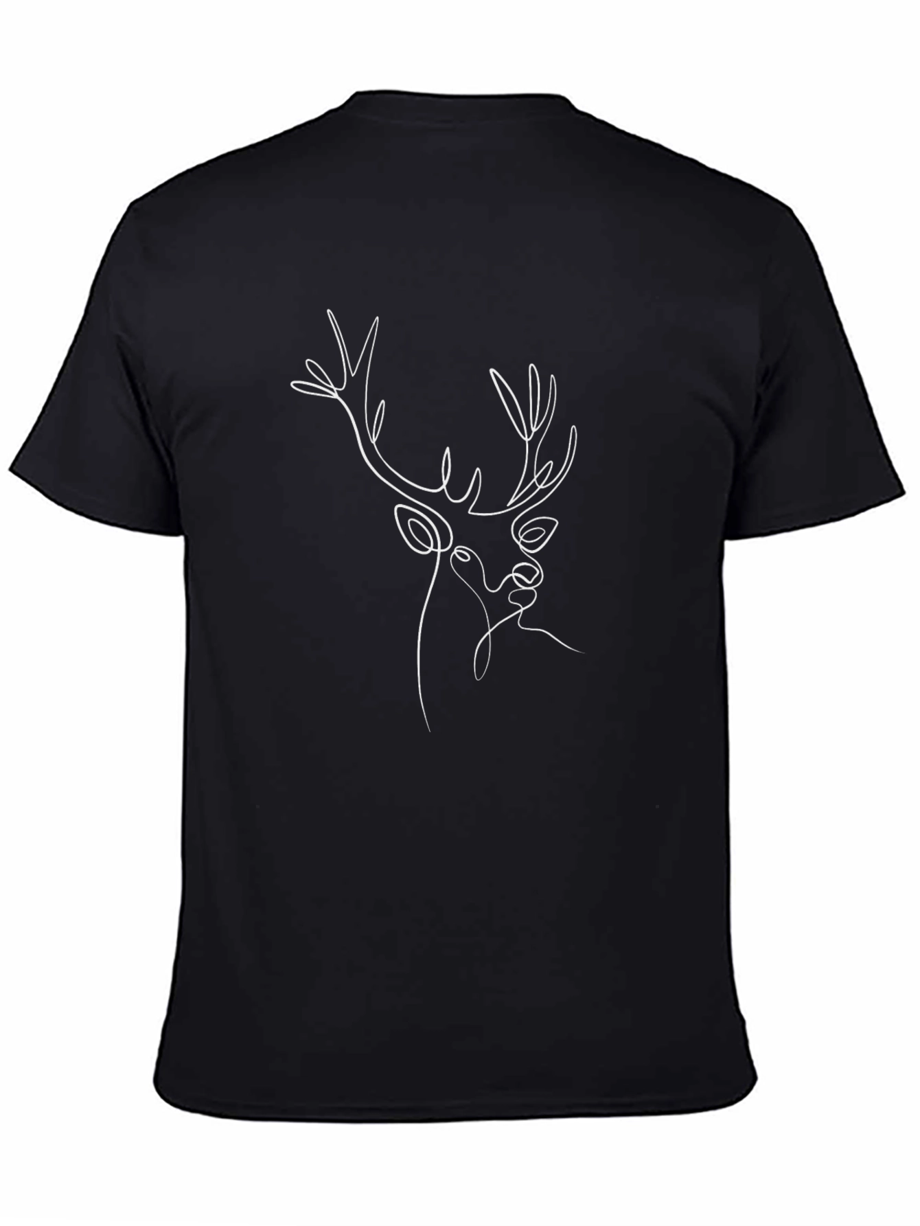 Minimalist Deer Line Art Black T-Shirt