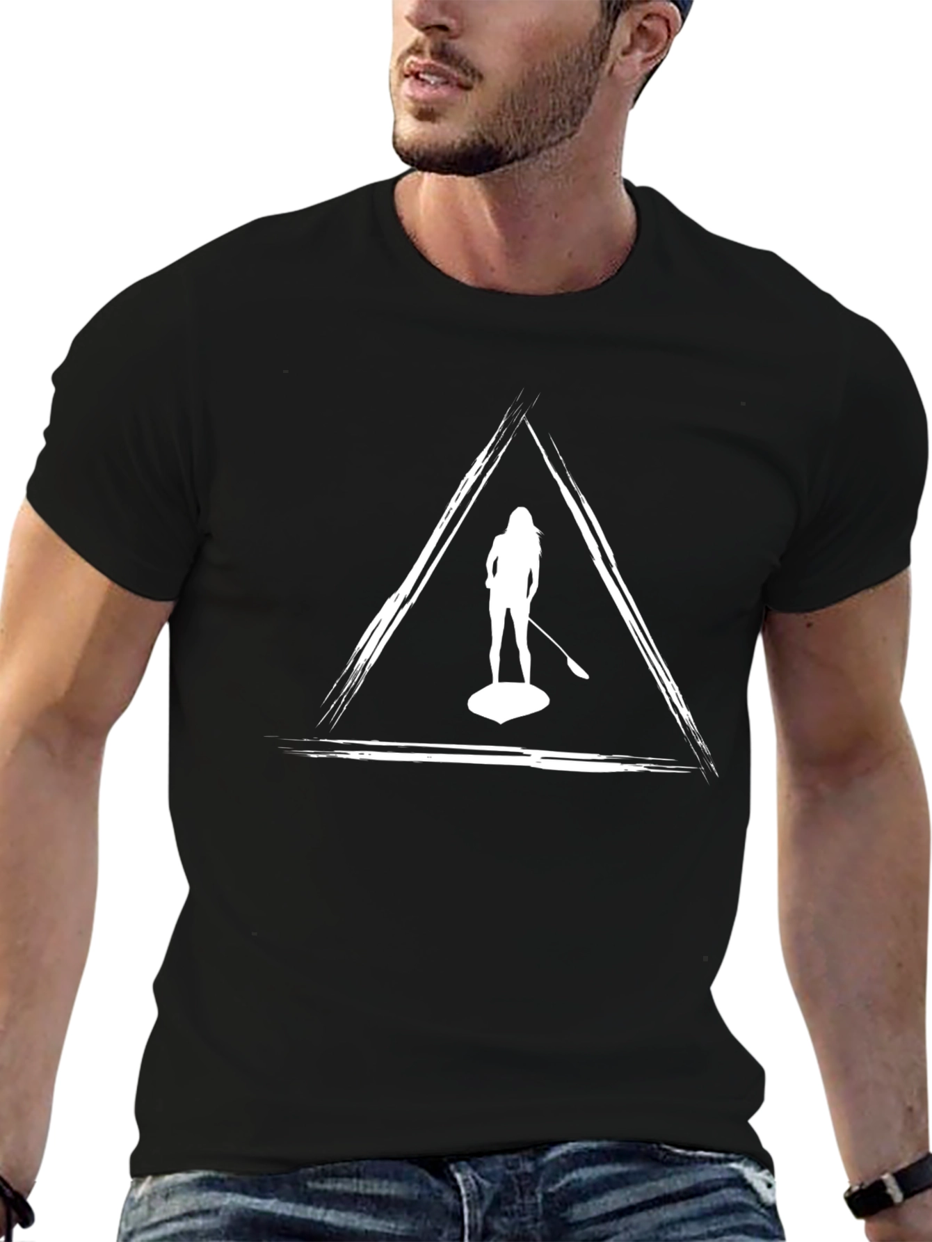 Paddleboarder Graphic Tee - Black Cotton T-Shirt