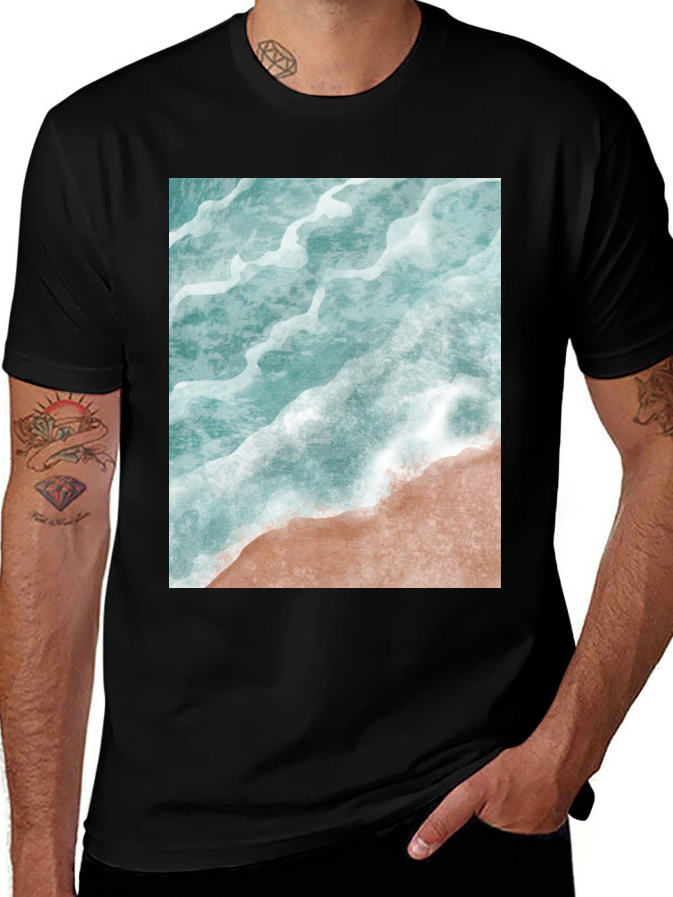 Ocean Wave Graphic Tee - Beach Style Black T-Shirt
