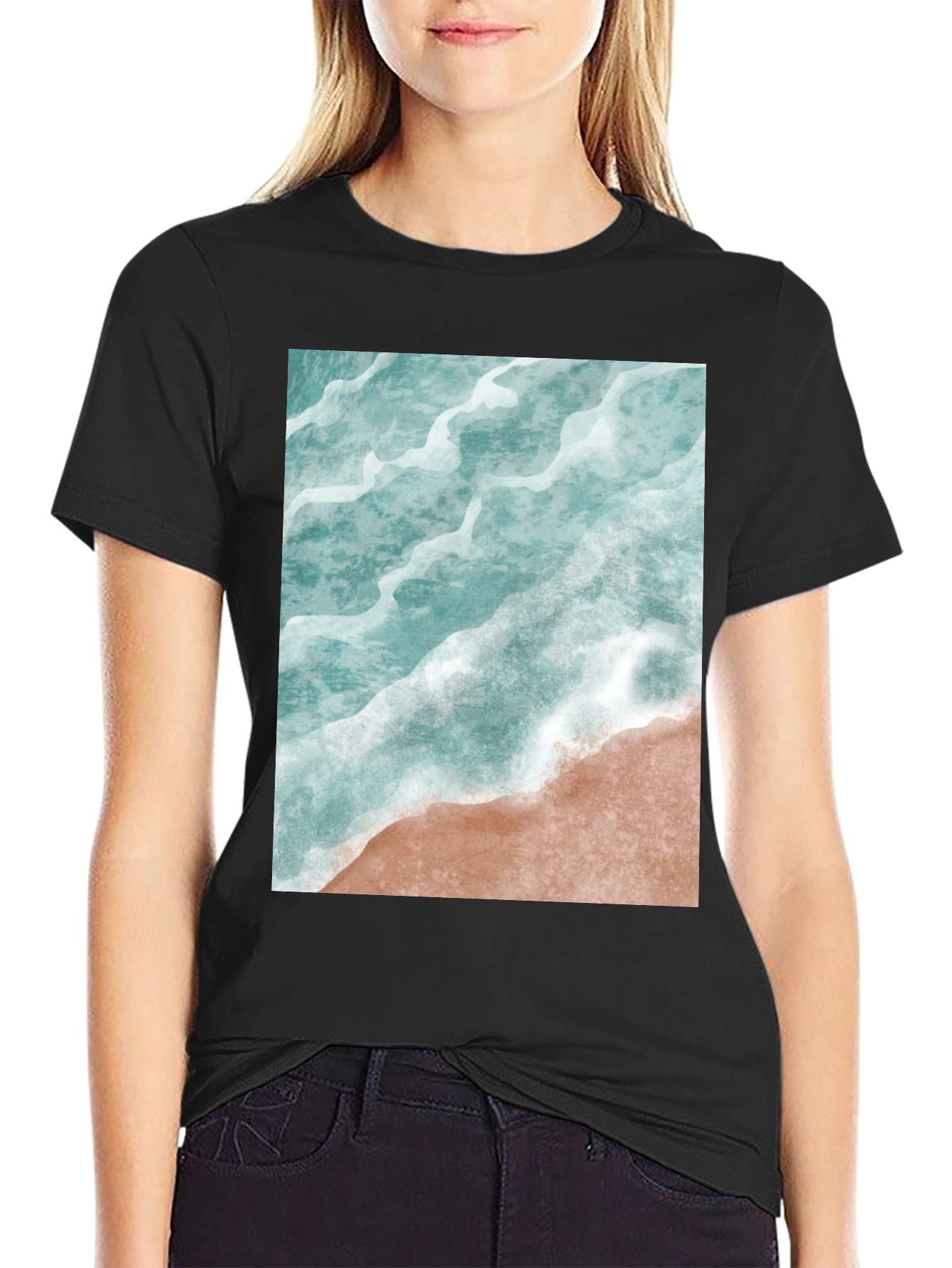 Ocean Wave Graphic Tee - Beach Style Black T-Shirt