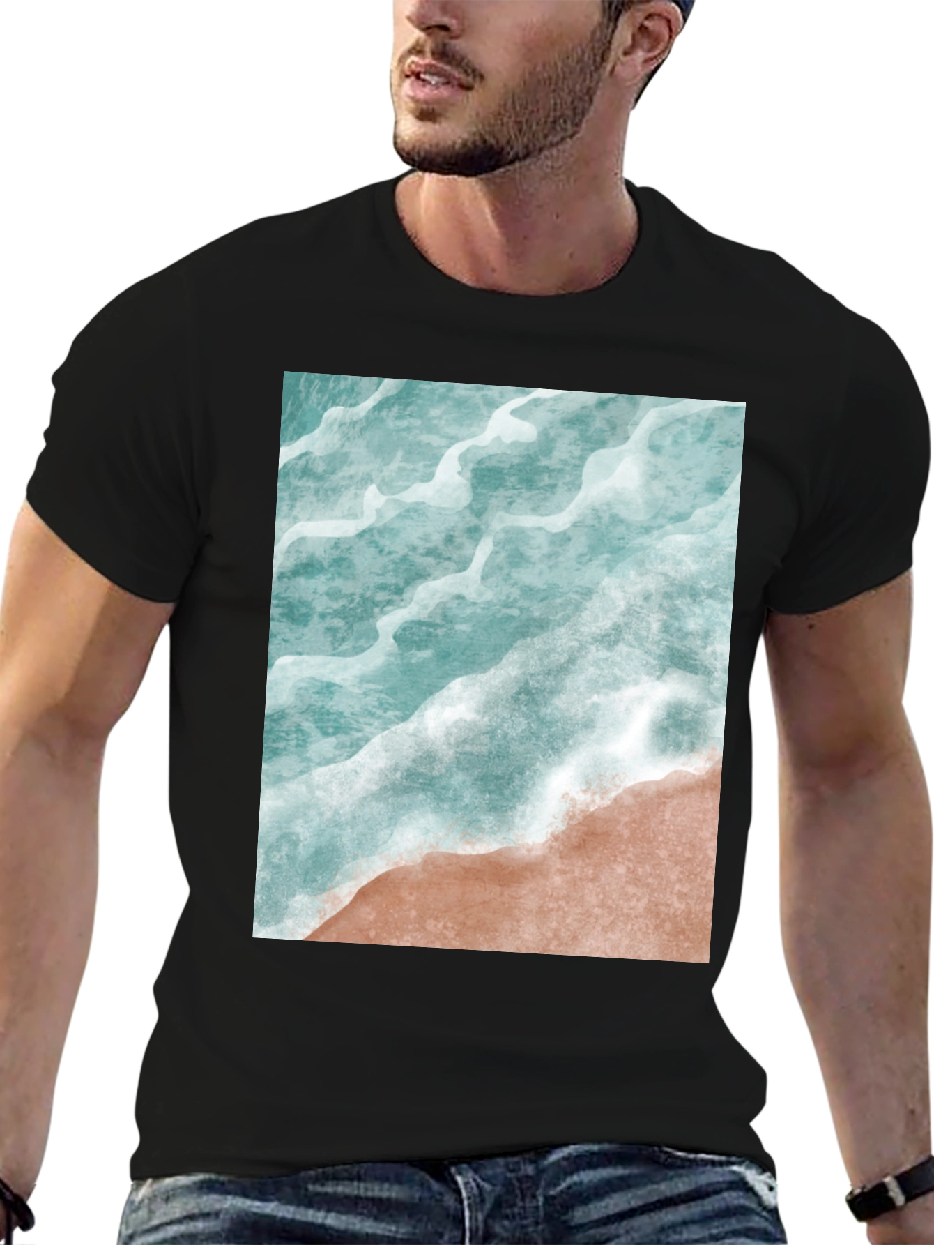 Ocean Wave Graphic Tee - Beach Style Black T-Shirt