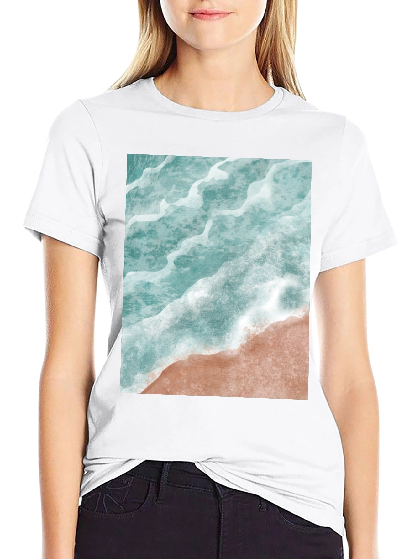 Ocean Wave Graphic Tee - Beach Style Black T-Shirt