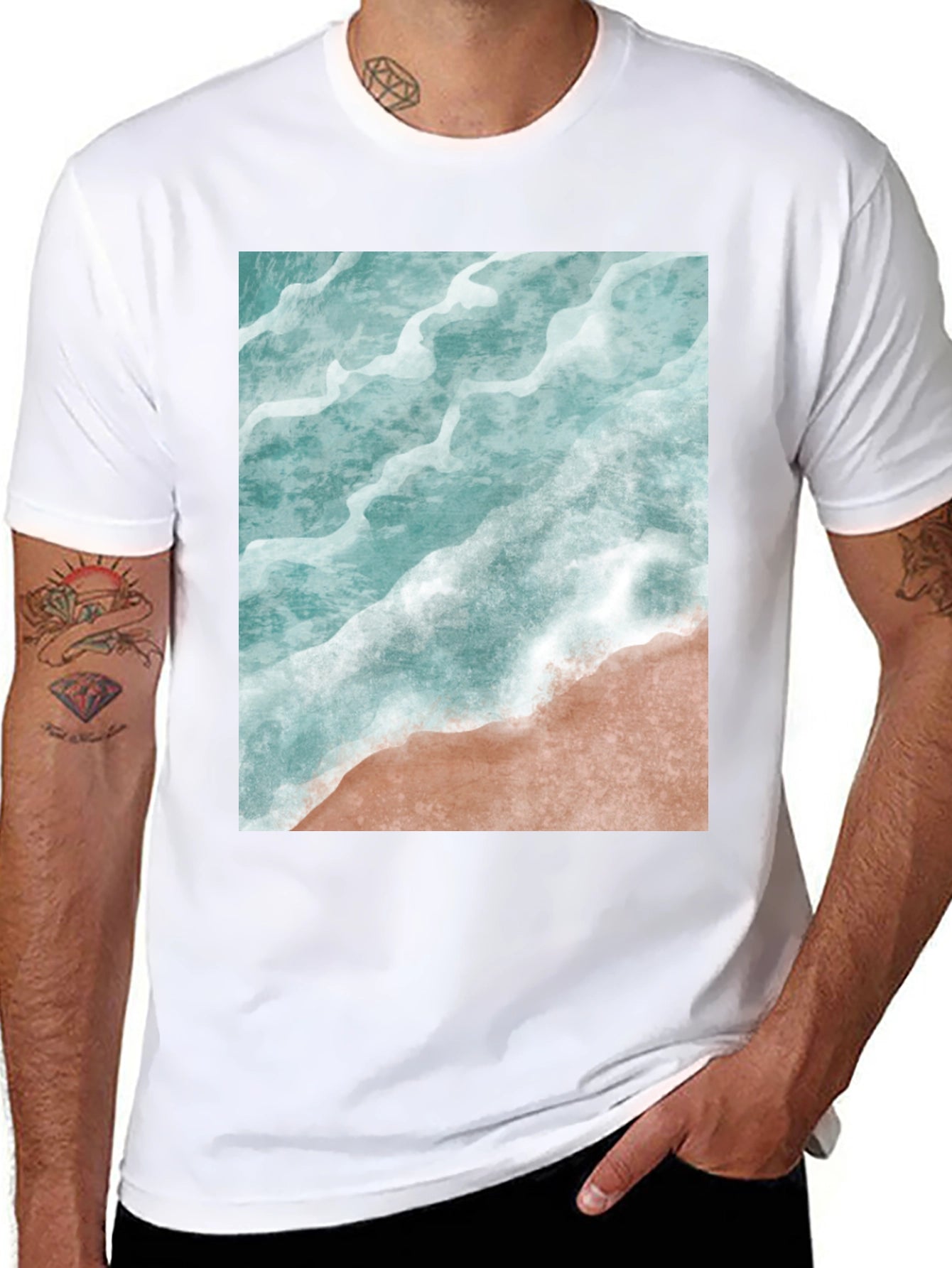 Ocean Wave Graphic Tee - Beach Style Black T-Shirt