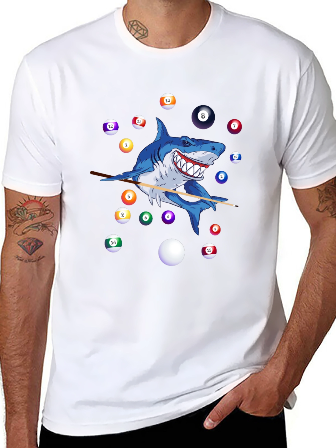 Shark Playing Pool Graphic T-Shirt