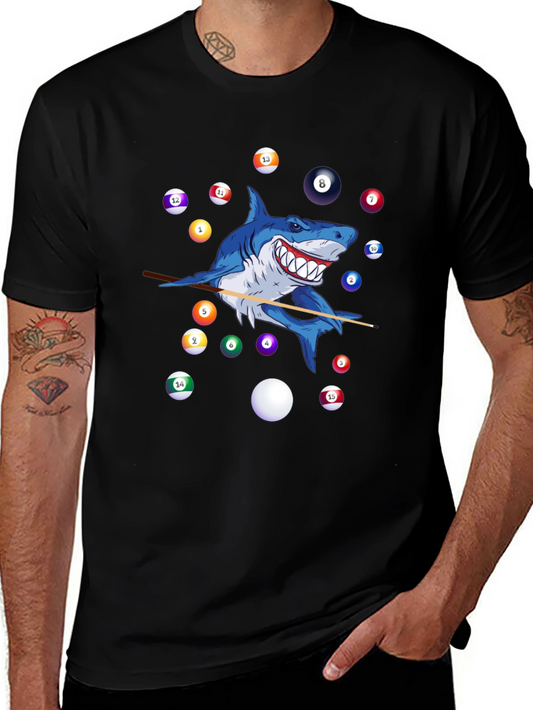Shark Playing Pool Graphic T-Shirt