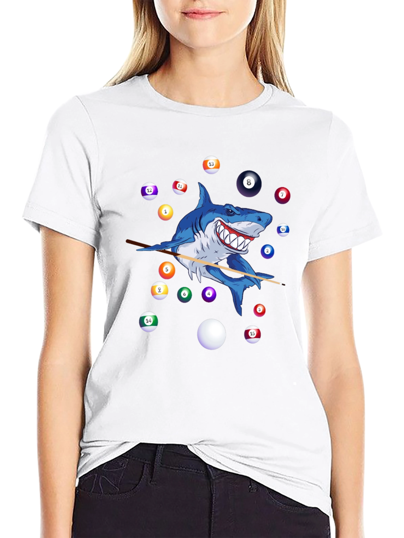 Shark Playing Pool Graphic T-Shirt