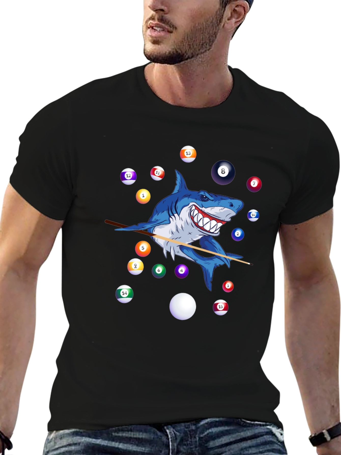 Shark Playing Pool Graphic T-Shirt
