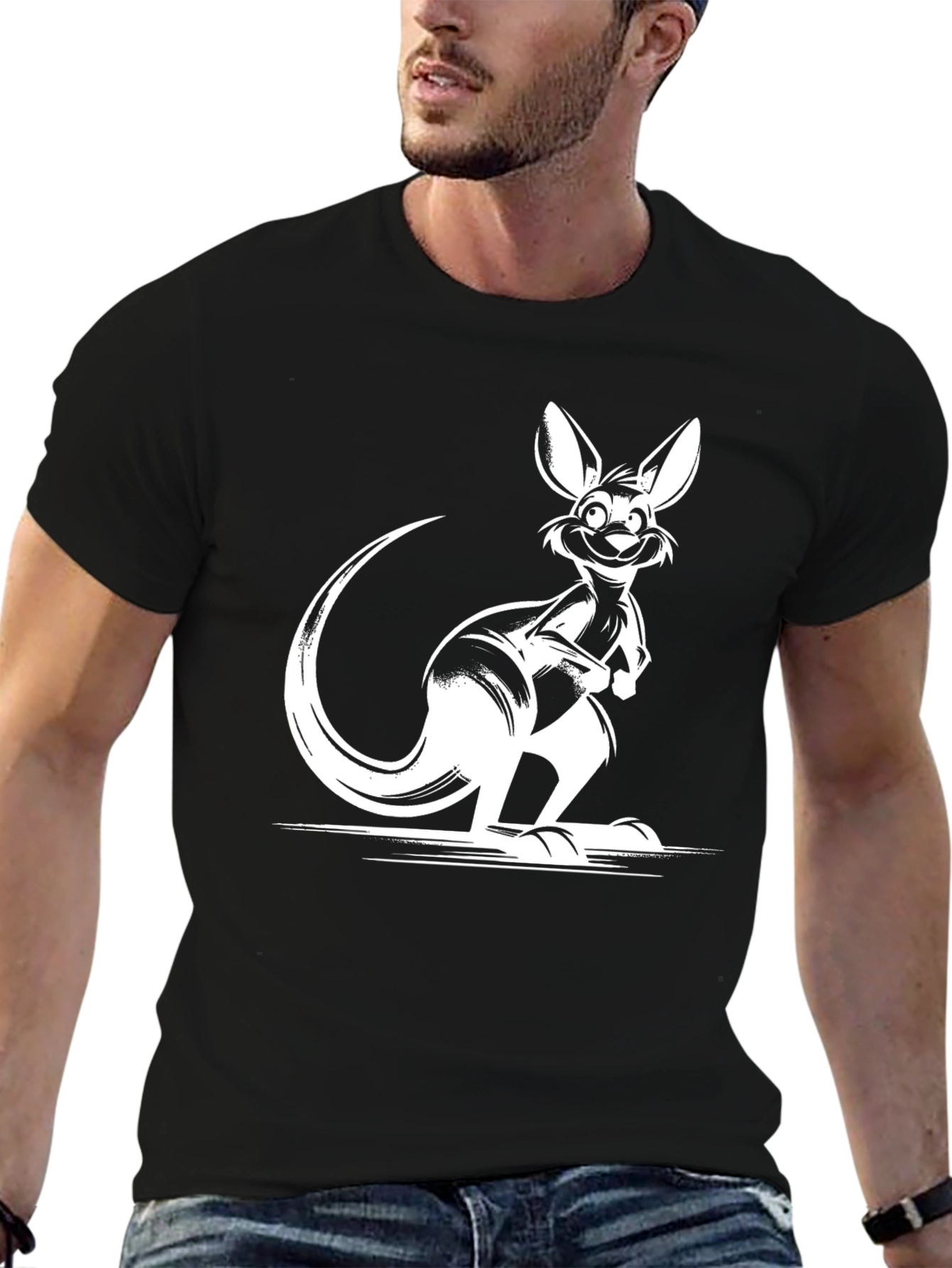 Cool Kangaroo Graphic Tee - Black Cotton T-Shirt