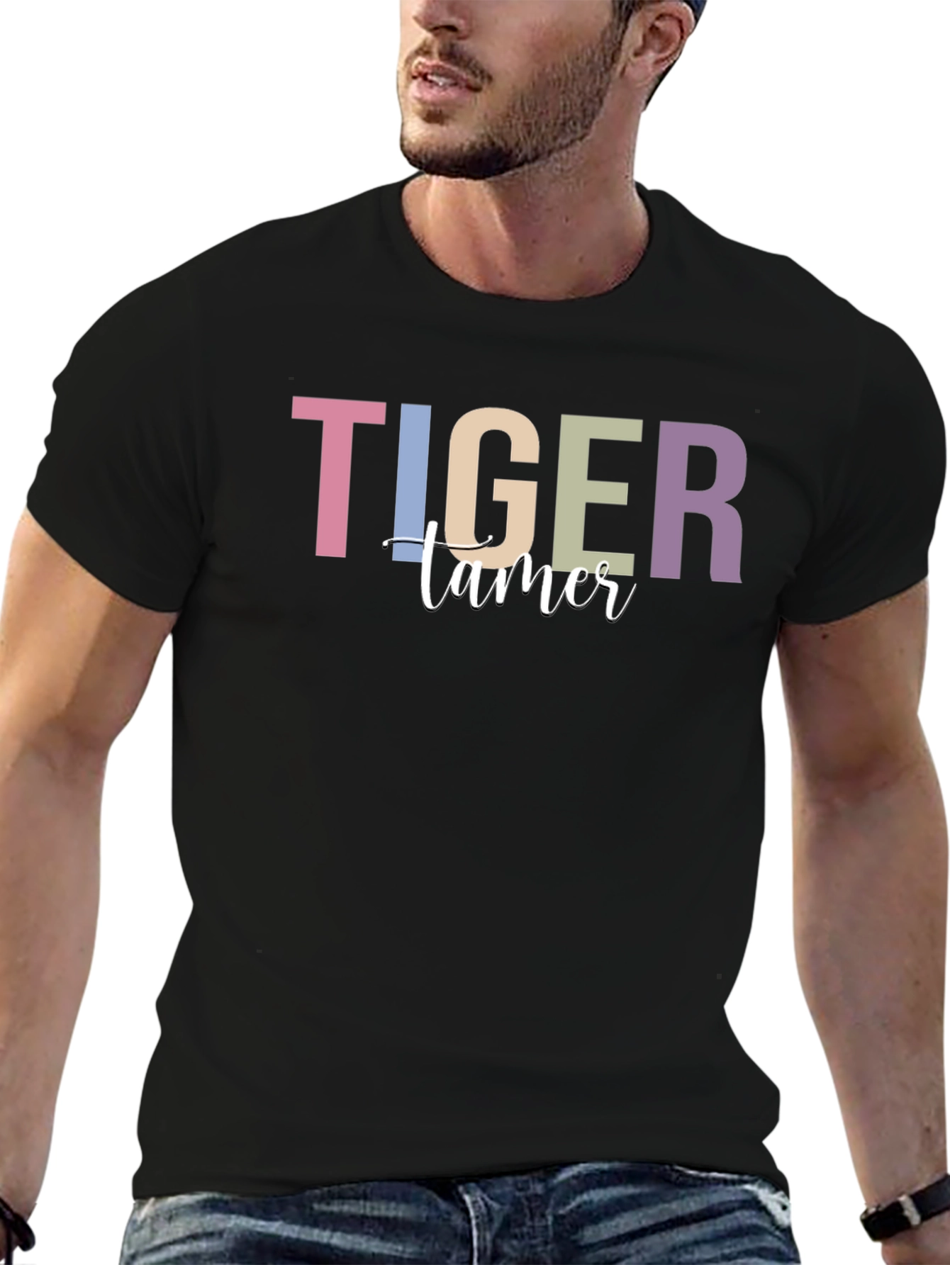 Tiger Tamer Graphic Print Black T-Shirt
