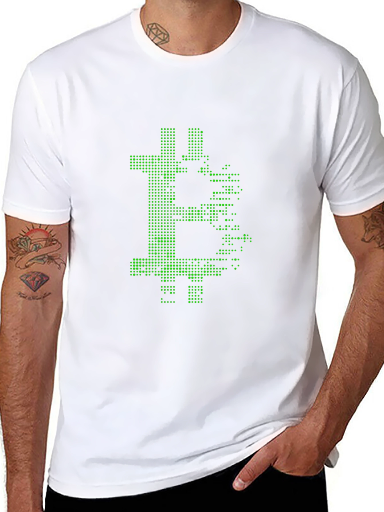 Bitcoin Pixelated Green Graphic Black T-Shirt