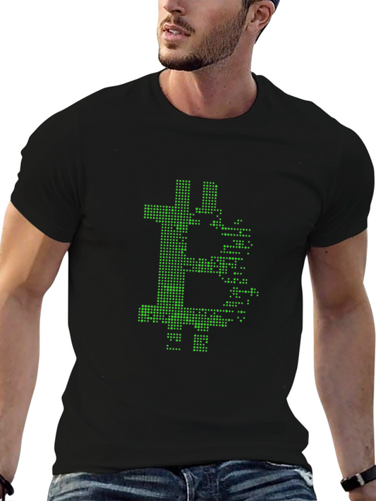 Bitcoin Pixelated Green Graphic Black T-Shirt