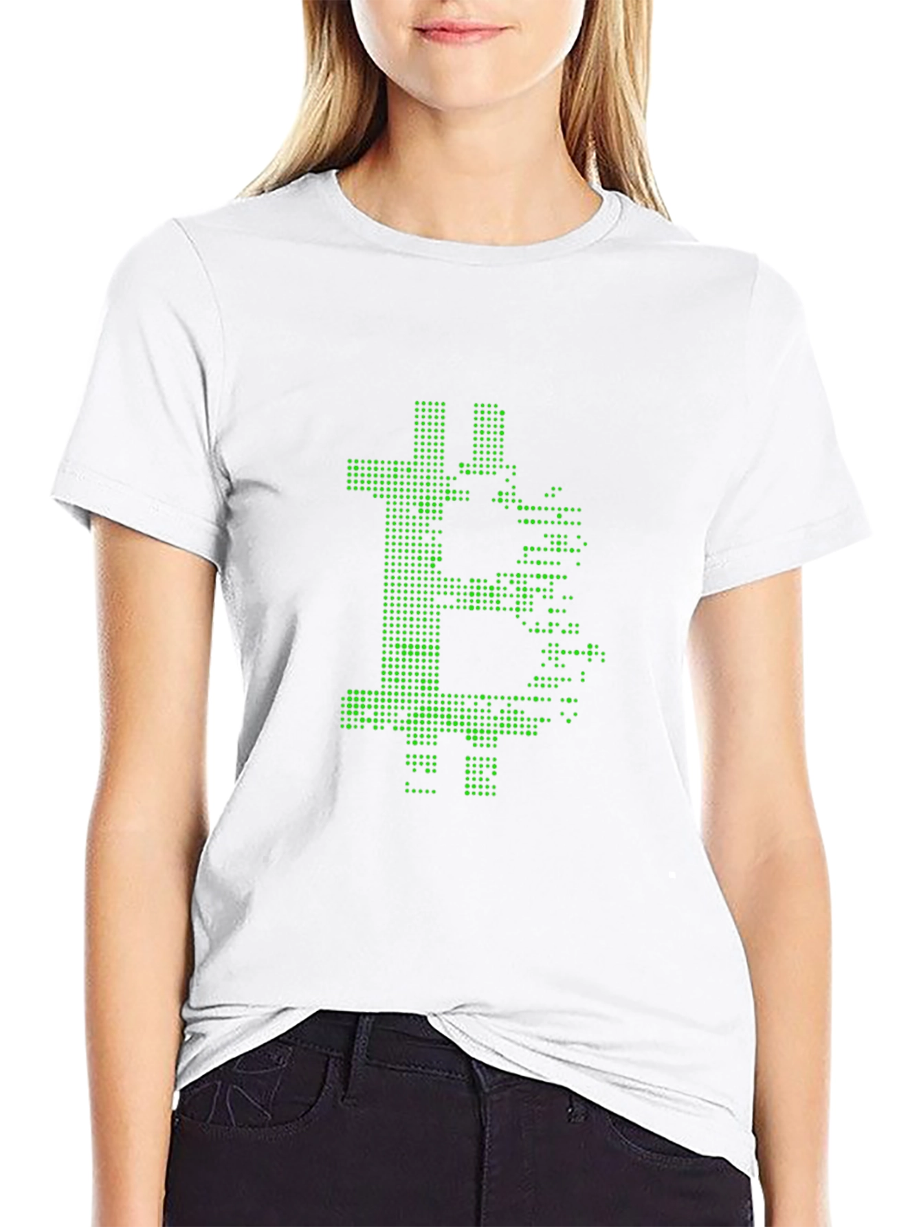 Bitcoin Pixelated Green Graphic Black T-Shirt