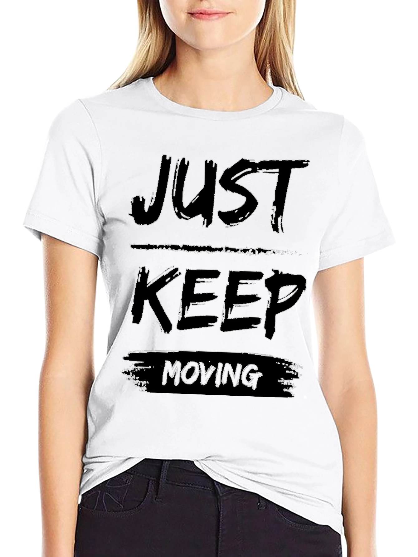 Just Keep Moving Black Graphic T-Shirt