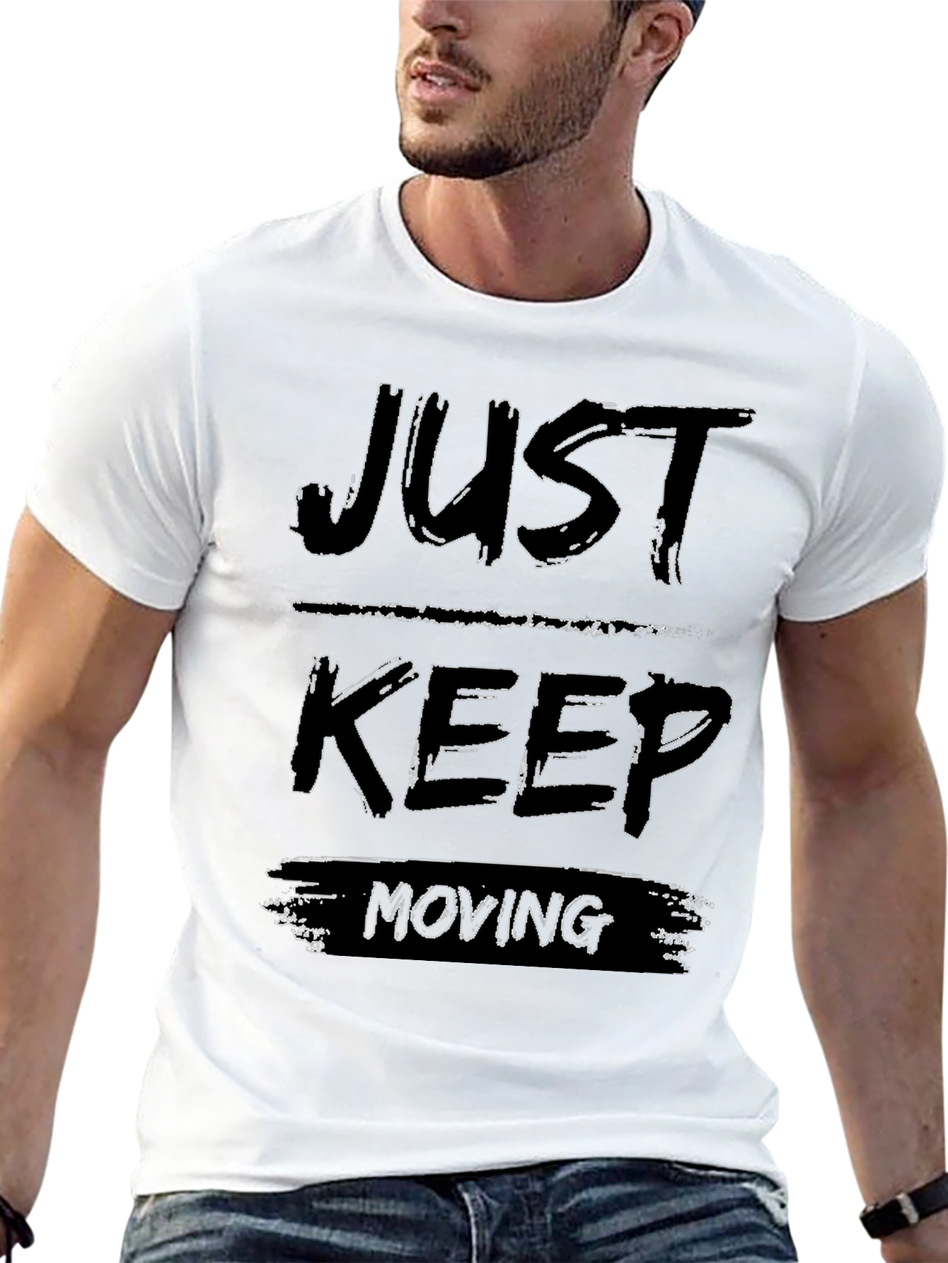 Just Keep Moving Black Graphic T-Shirt