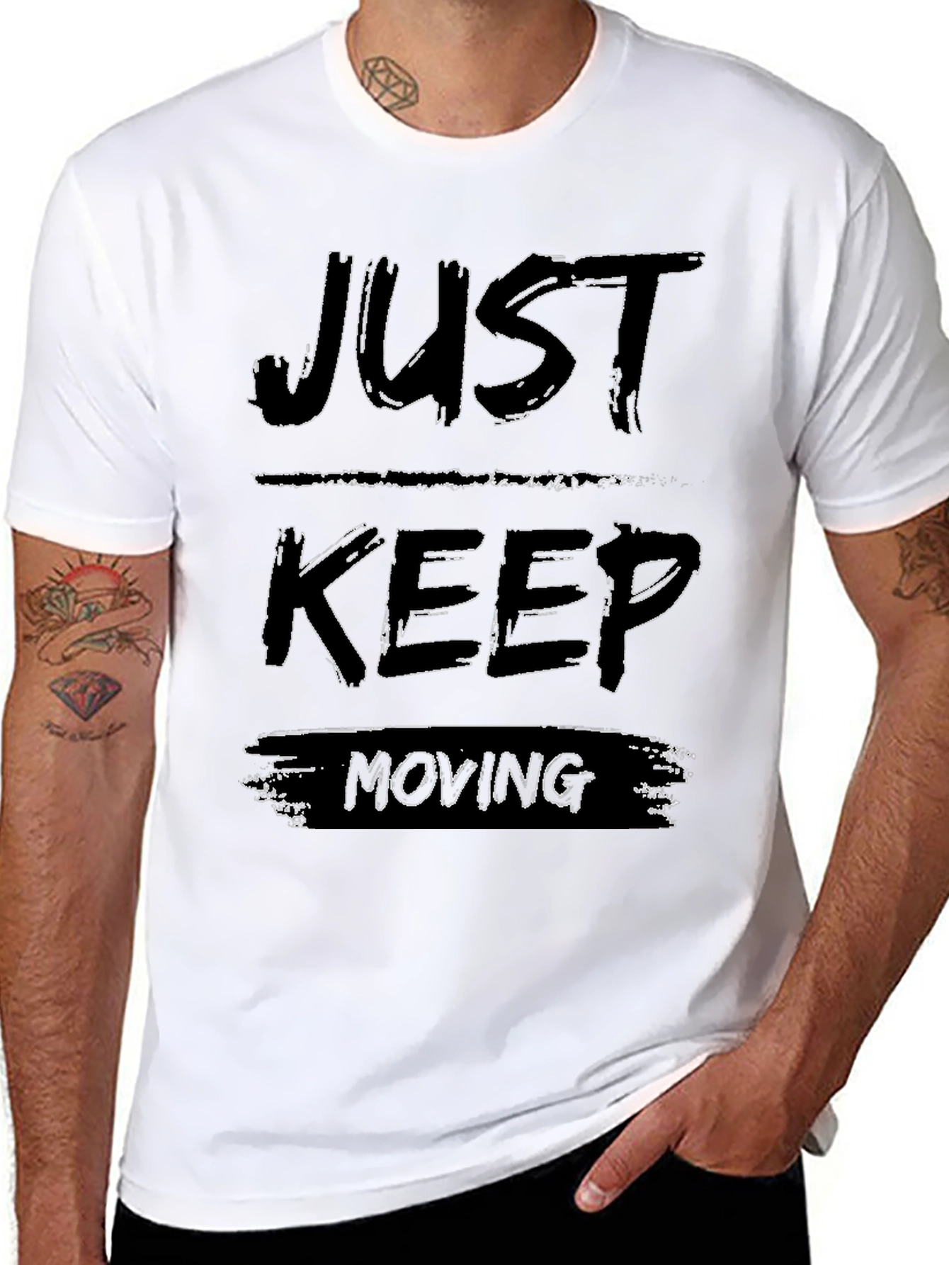 Just Keep Moving Black Graphic T-Shirt