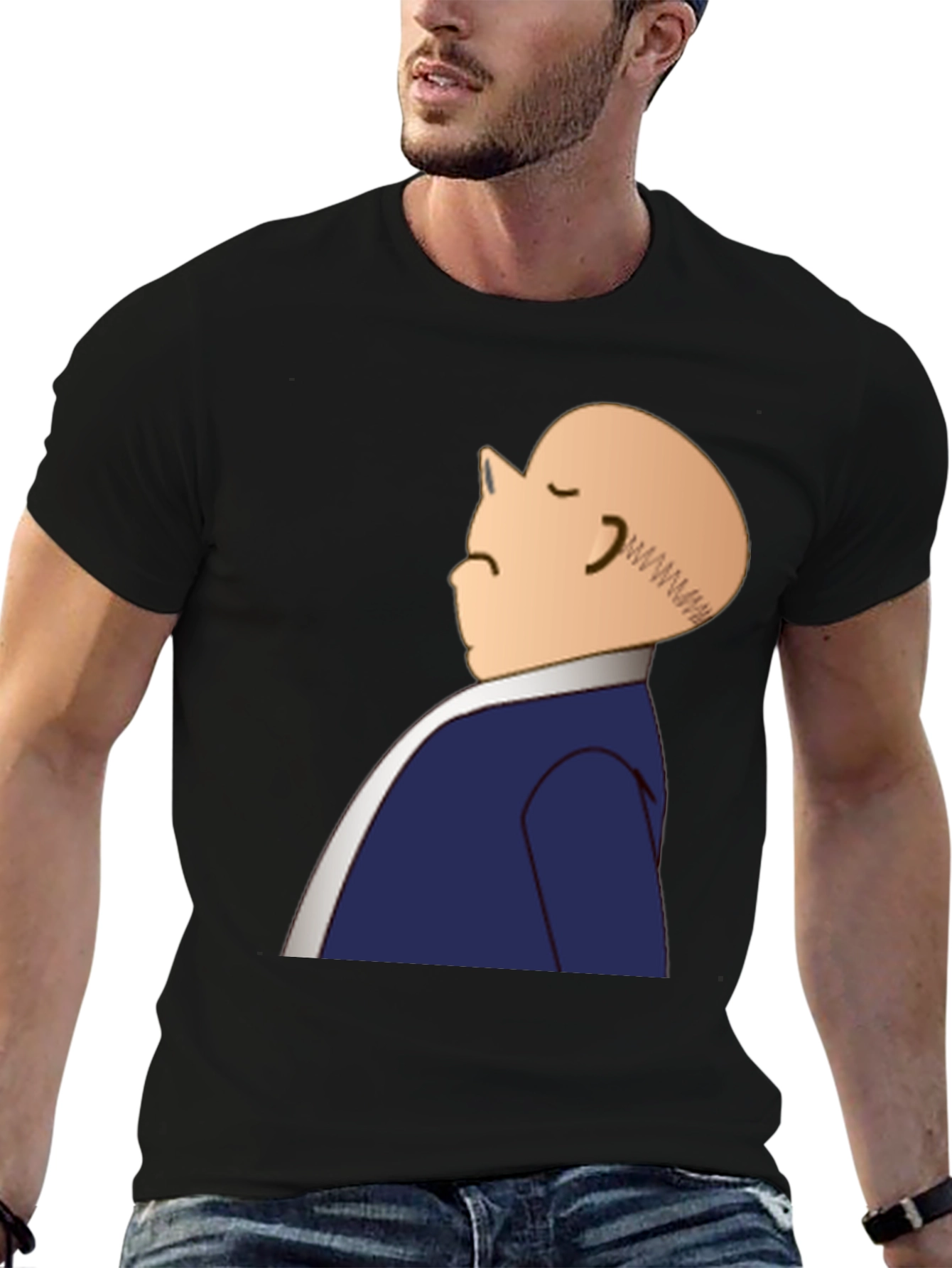 Bald Cartoon Man Graphic Black T-Shirt