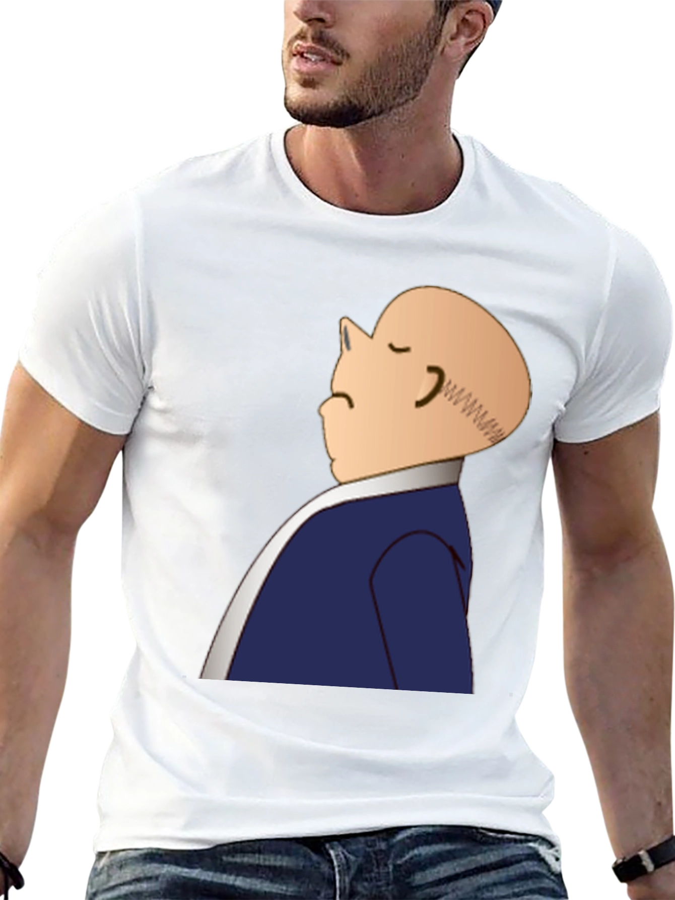Bald Cartoon Man Graphic Black T-Shirt