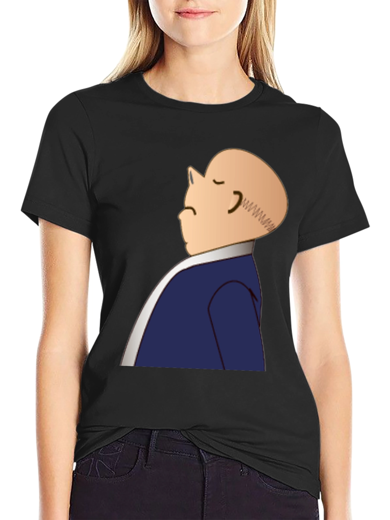 Bald Cartoon Man Graphic Black T-Shirt