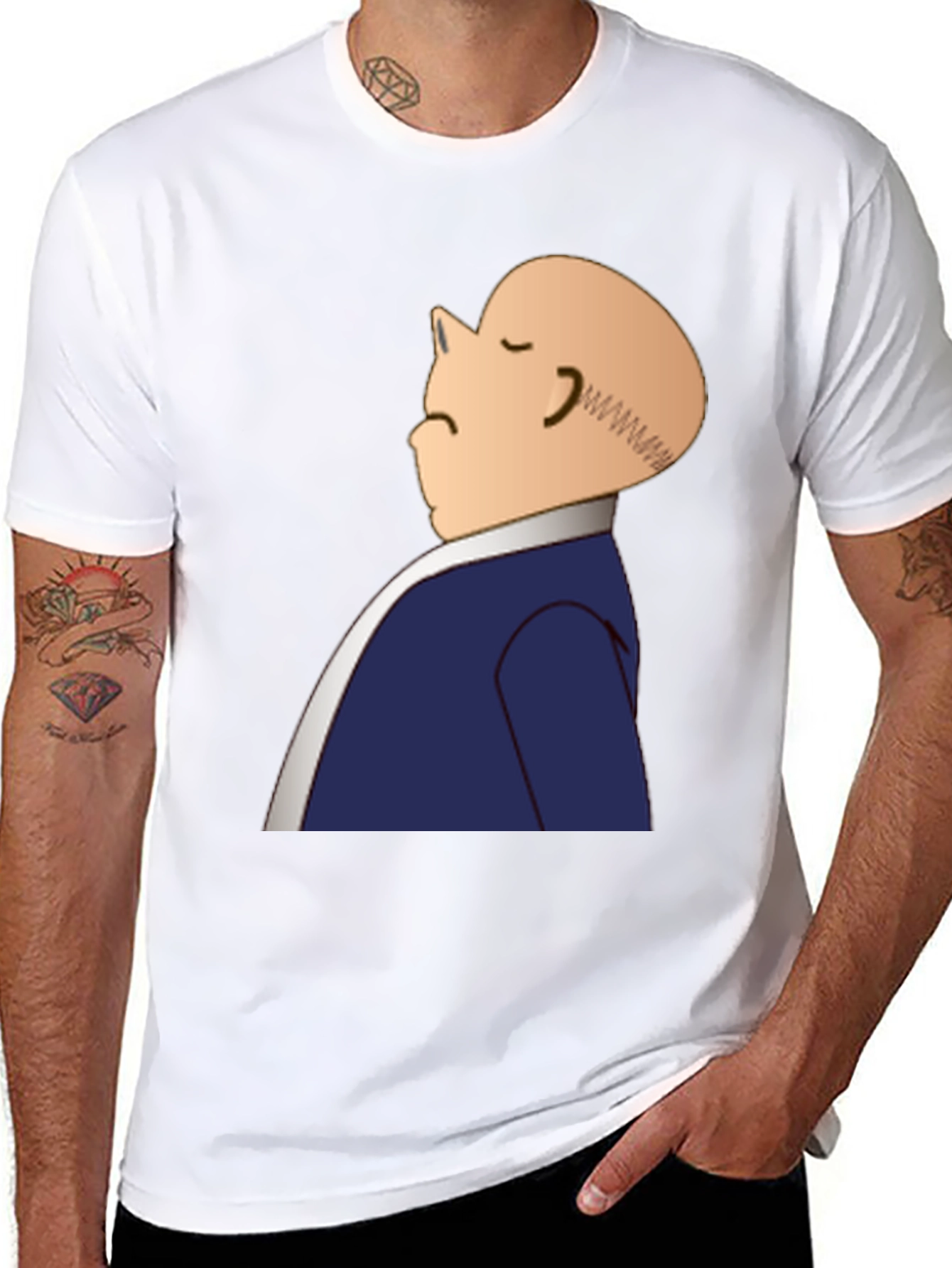 Bald Cartoon Man Graphic Black T-Shirt